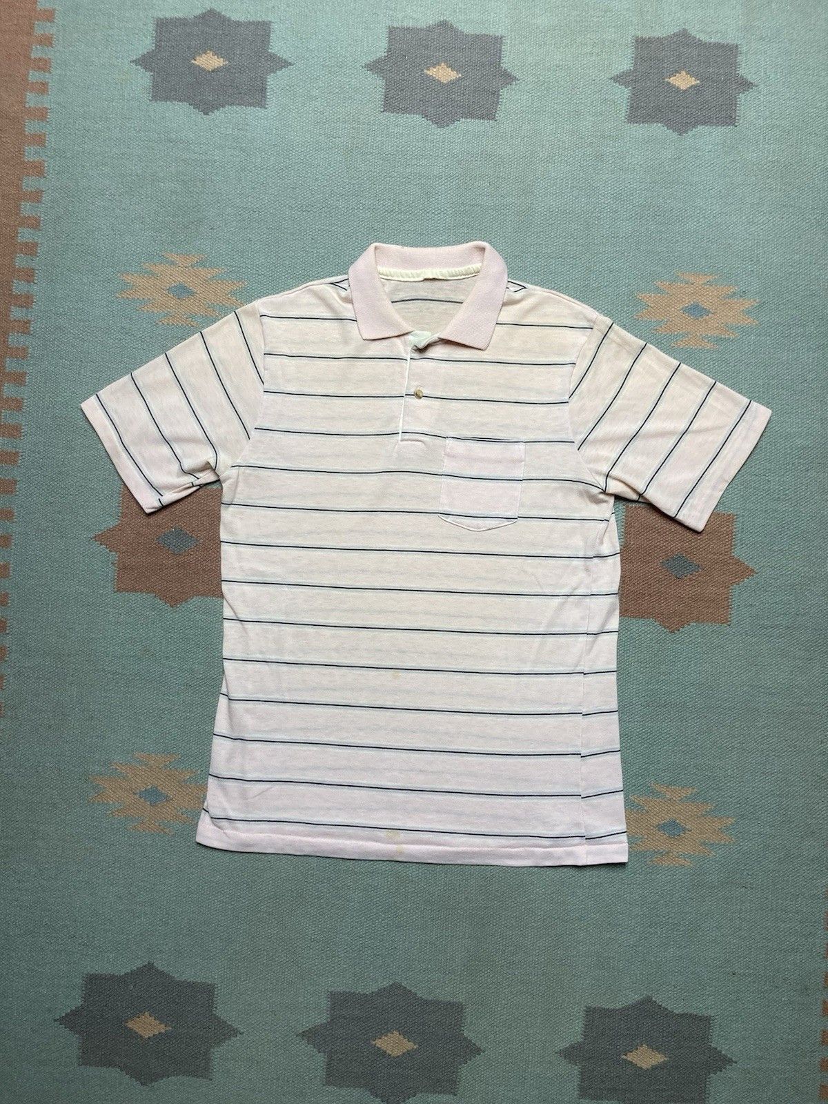 Vintage Vtg 70s 80s polo shirt light pink striped rockabilly medium Size US M / EU 48-50 / 2 - 1 Thumbnail