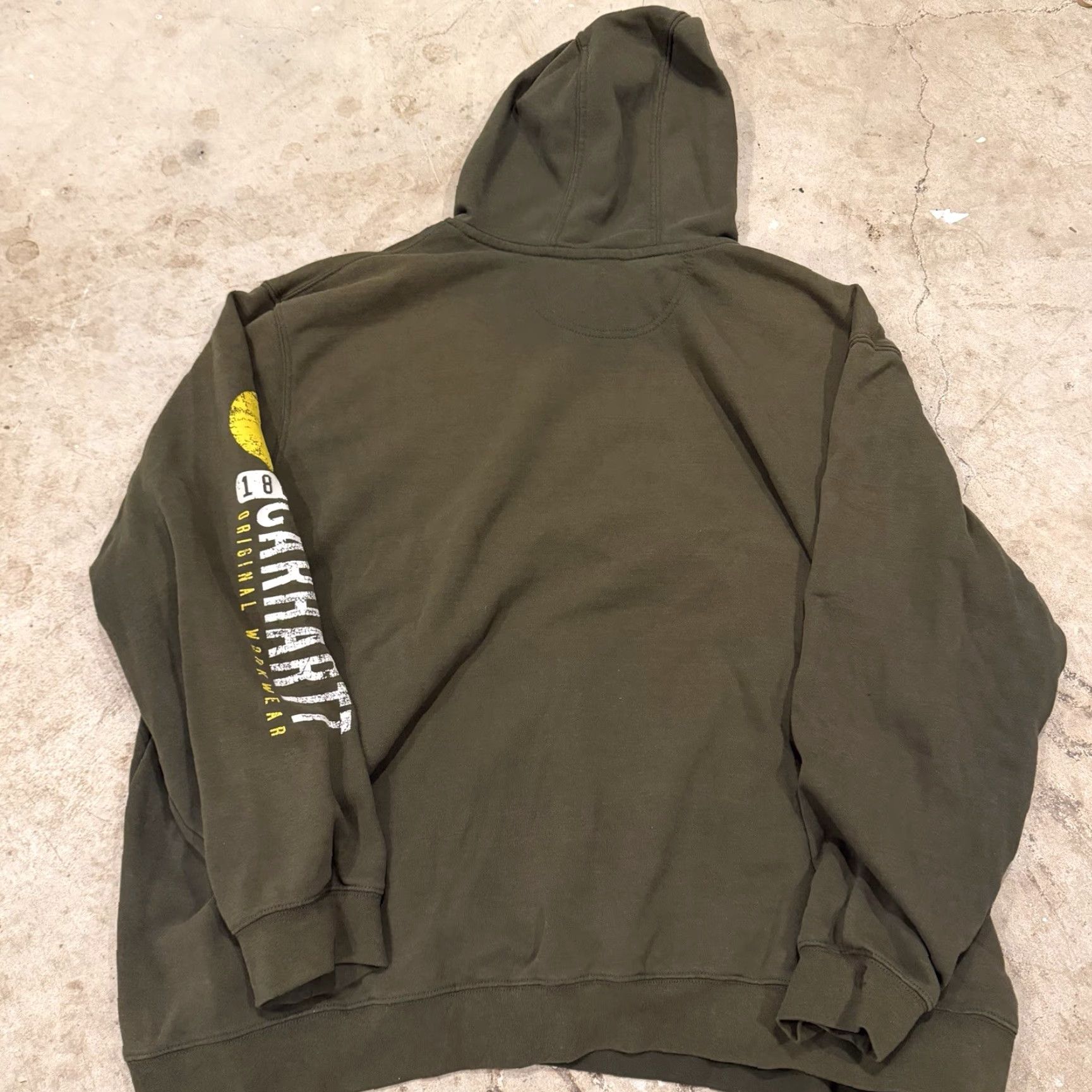 Carhartt Carhartt Mens Hoodie Sweatshirt 4XL Olive Green Original Fit Spellout Hooded Graphic Print Pockets Size US XXL / EU 58 / 5 - 2 Thumbnail