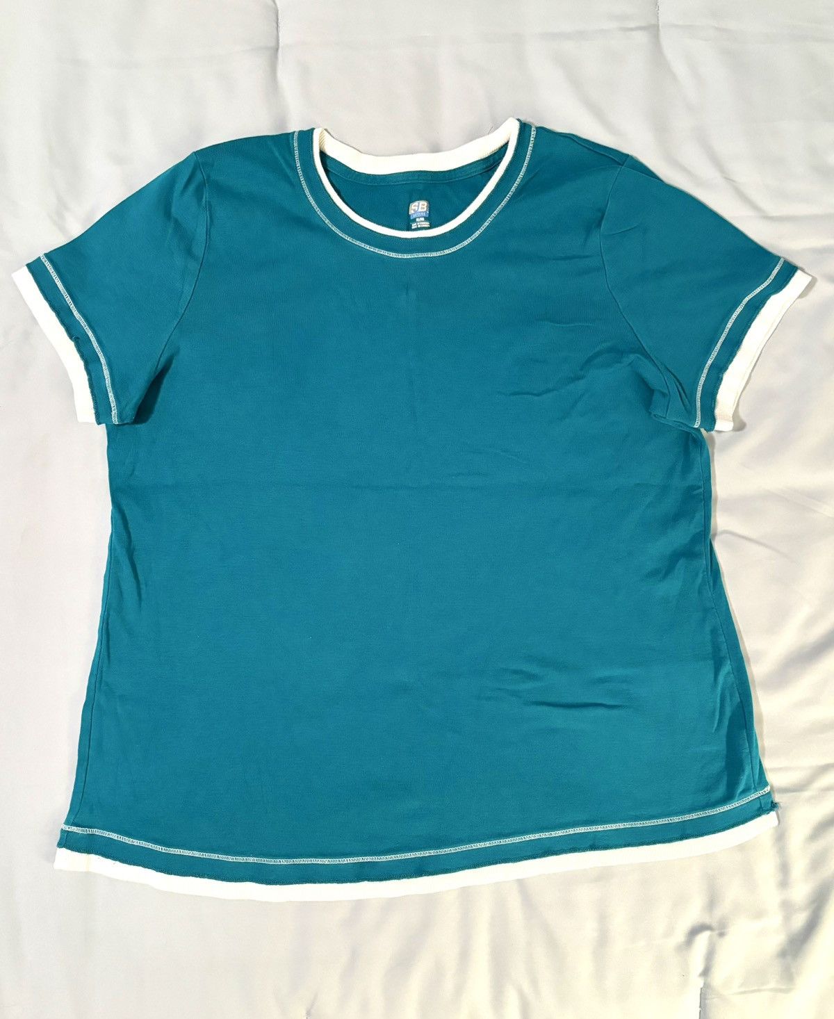 Other Teal & White Short-Sleeve Tee Active Top Curved Hem Size L / US 10 / IT 46 - 1 Thumbnail