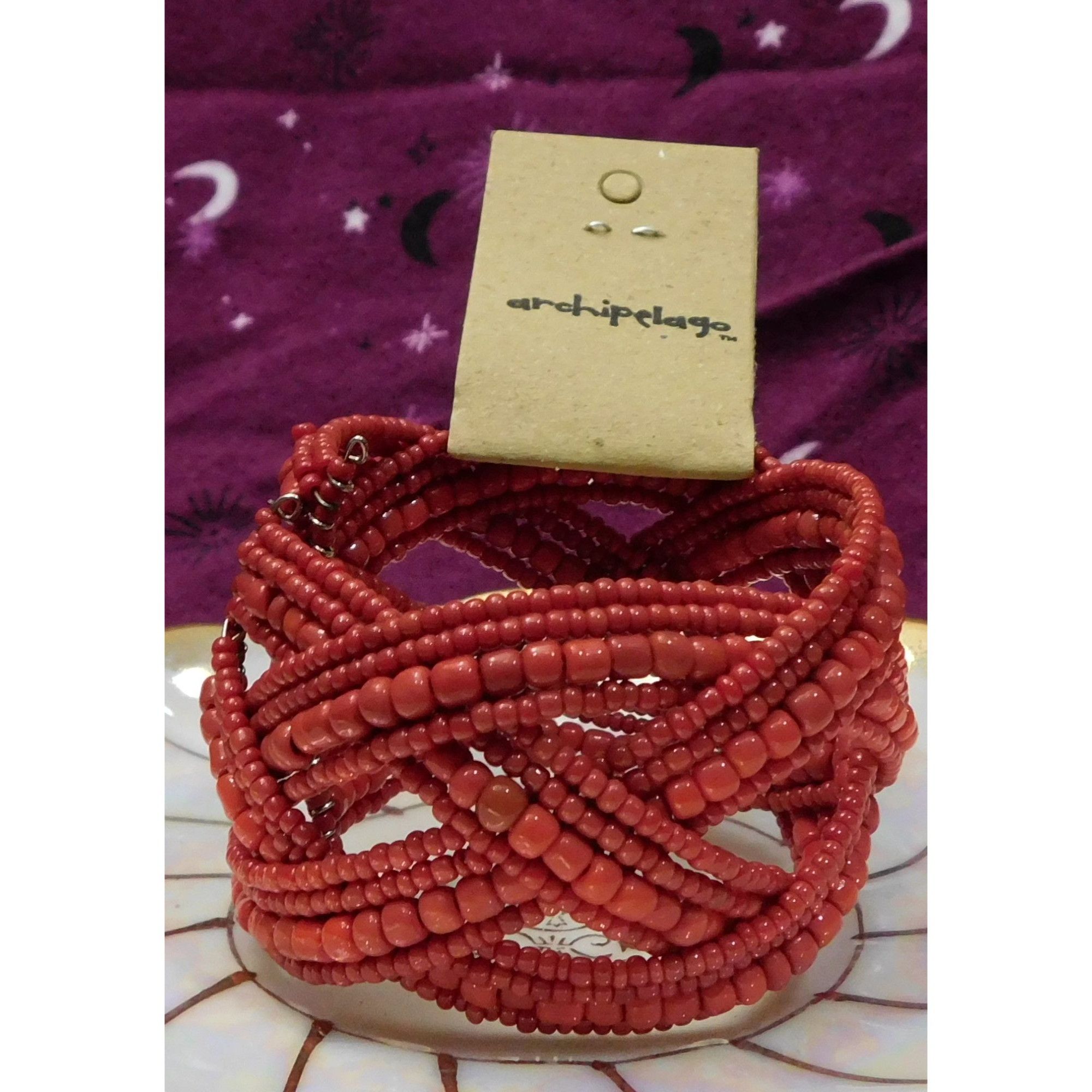 Other Archipelago Hand Made Red Beaded Cuff Bracelet Size ONE SIZE - 1 Thumbnail