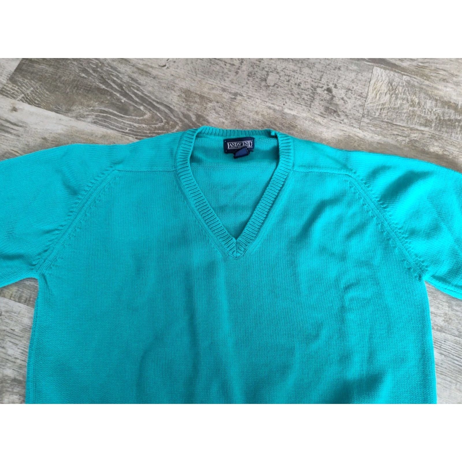 Lands' End VINTAGE Lands' End Women's Sweater Pullover V-Neck Blue 100% Cotton Fall Winter Spring Casual Size L / US 10 / IT 46 - 5 Thumbnail