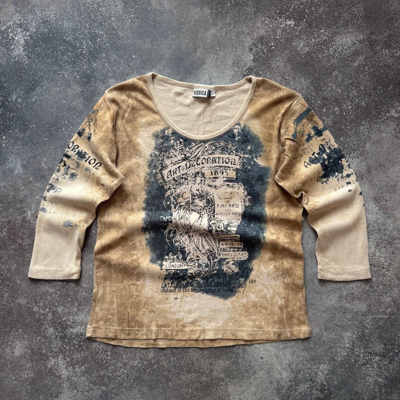 If Six Was Nine Avant-Garde Vintage Gothic Print Punk Rave Long Sleeve Top Size M / US 6-8 / IT 42-44 - 1 Thumbnail