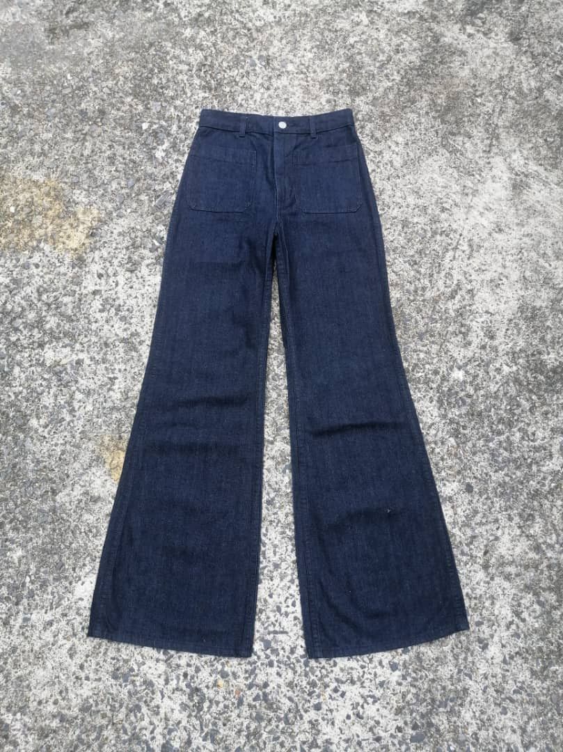 image of J W Anderson x Uniqlo J.w. Anderson Bootcut Denim Jeans in Dark Denim, Women's (Size 24)