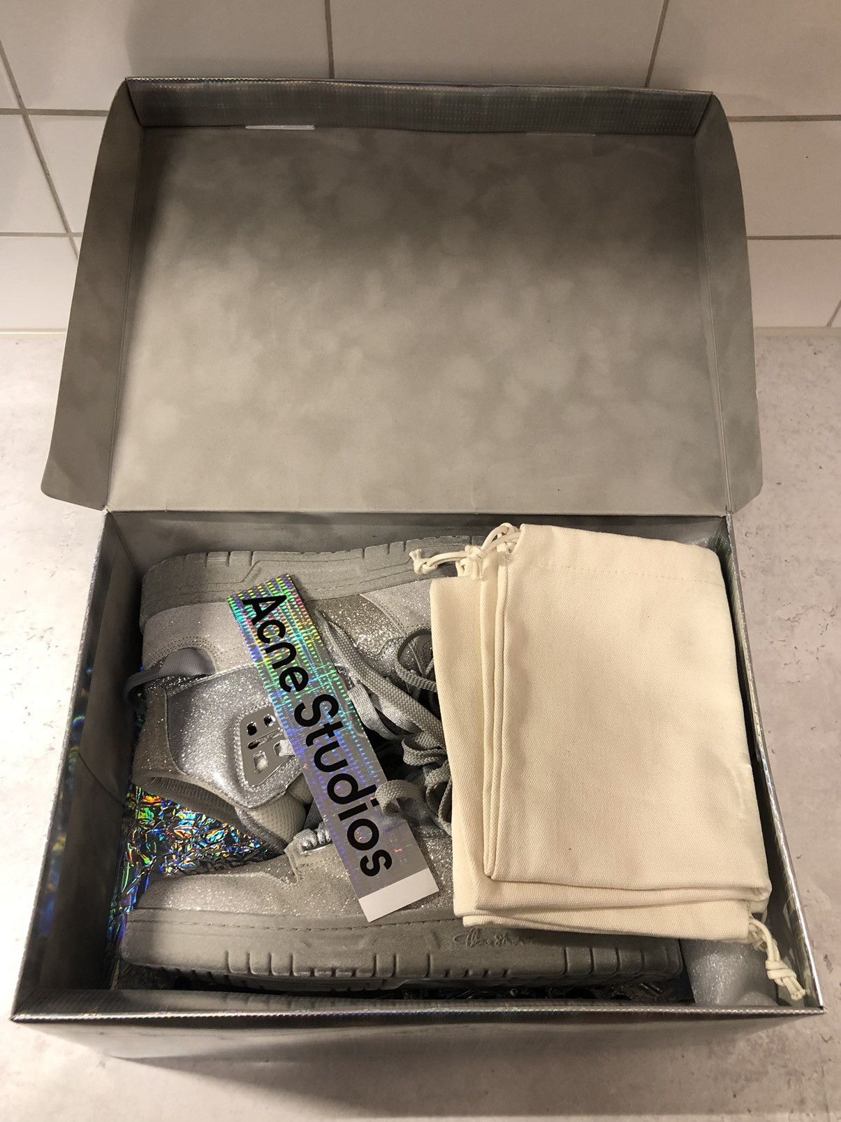 Acne Studios Acne Studios Silver HighTop Glitter Sneakers Size US 10 / EU 43 - 9 Thumbnail