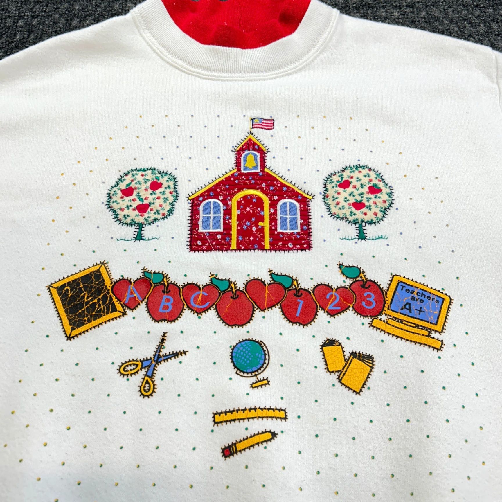 Vintage VINTAGE Morning Sun Sweatshirt Collared Knit Pullover Casual Women’s M White 80s 90s Retro School Embroidered Size M / US 6-8 / IT 42-44 - 2 Thumbnail
