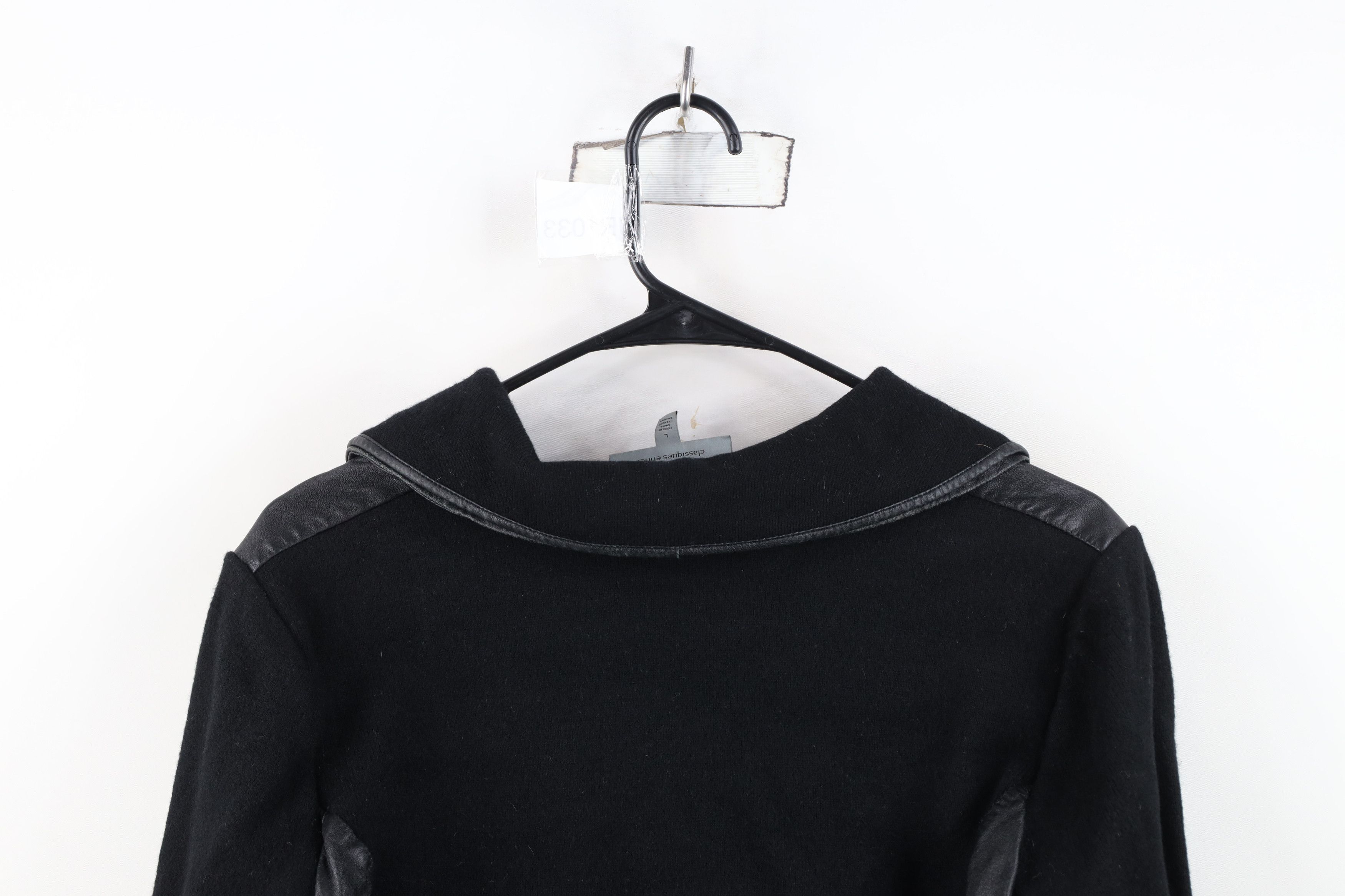 Vintage Classiques Entier Wool Knit Leather Jacket Swacket Black Size L / US 10 / IT 46 - 13 Thumbnail