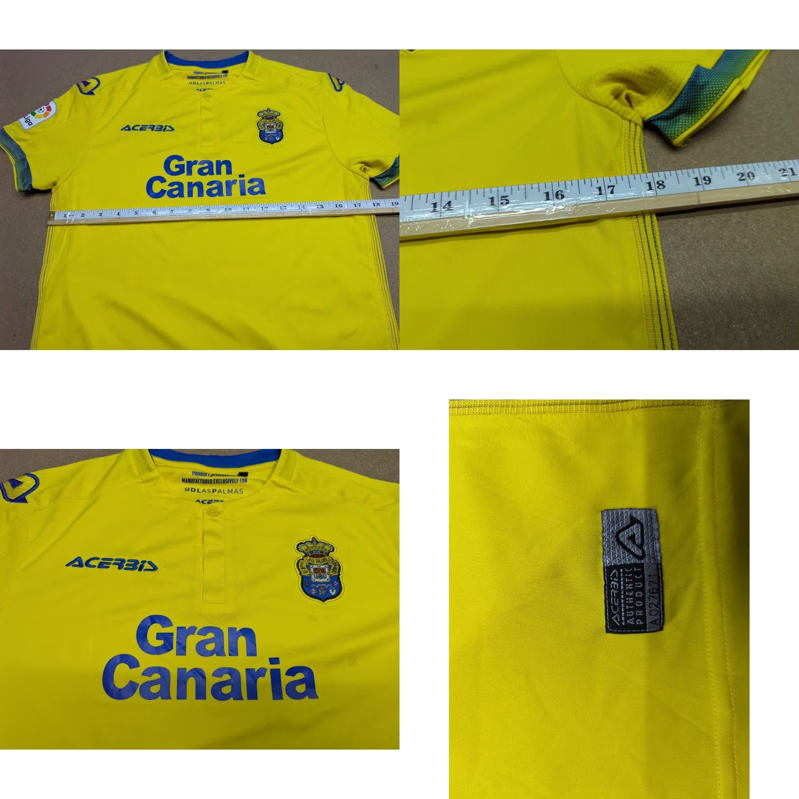Vintage Acerbis Las Palmas Mens Jersey XS Home Yellow Football Shirt Short Sleeve Pullover Quick Dry 100% Polyester Athletic Sports Top Mens Size US XS / EU 42 / 0 - 8 Thumbnail