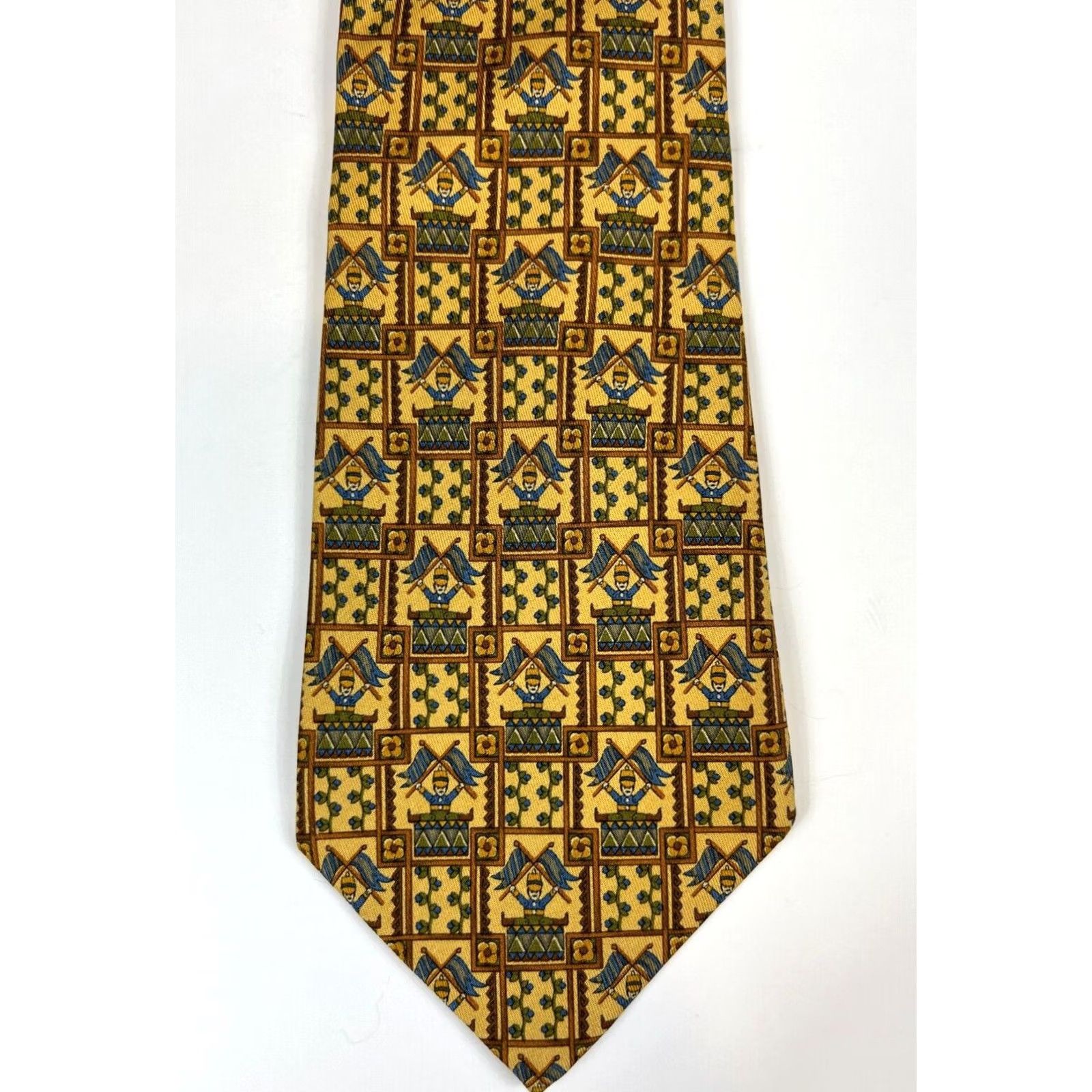 Salvatore Ferragamo Salvatore Ferragamo Men’s Luxury Silk Tie Novelty Made in Italy Yellow 57"-60" Wide 3.75" 100% Silk Adult Tie Men’s Designer Size ONE SIZE - 4 Thumbnail