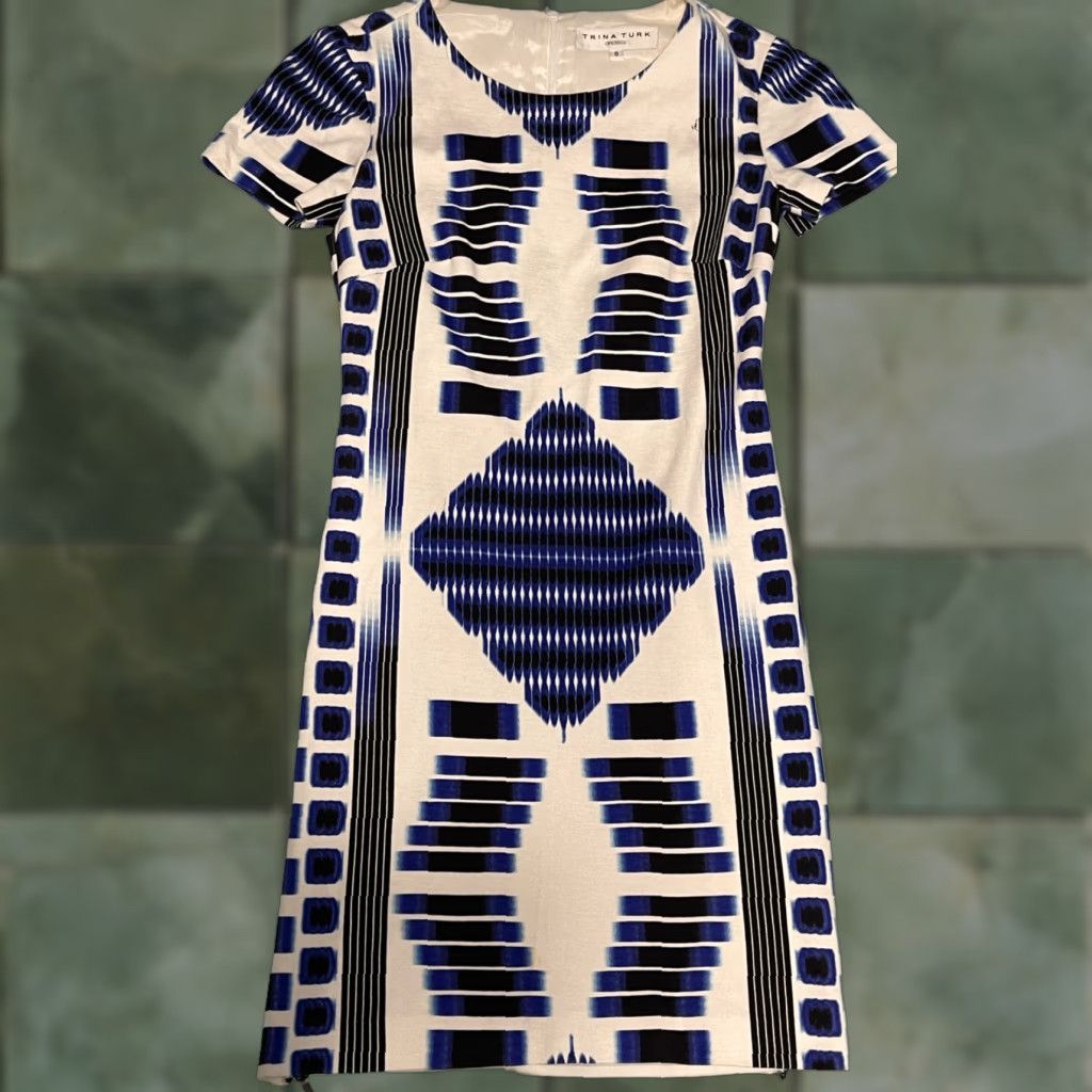 Trina Turk Trina Turk Minimalist Kiara Tie Dye Zipper Blue White Dress Size XS / US 0-2 / IT 36-38 - 1 Thumbnail