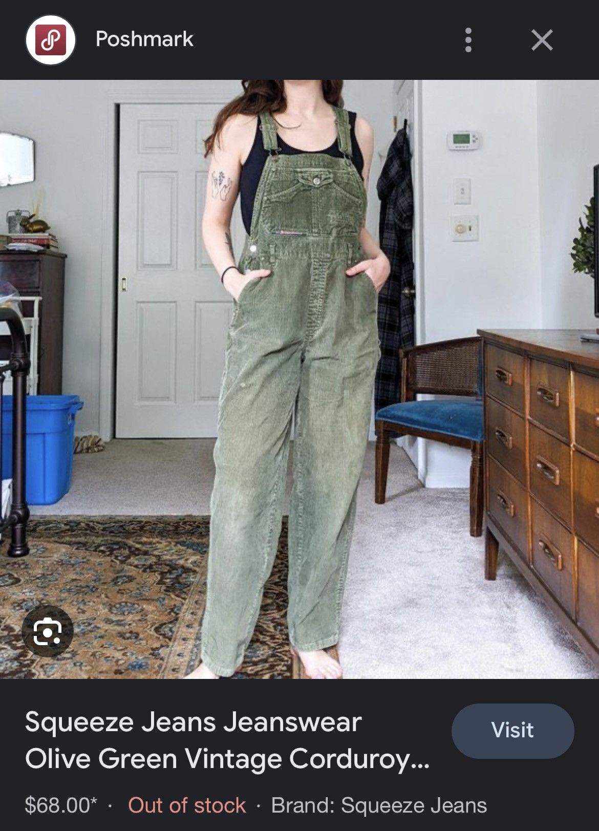 Vintage Vintage 1990s Squeeze Jeans Washed Olive Denim Jean Overalls Size US 29 - 2 Thumbnail