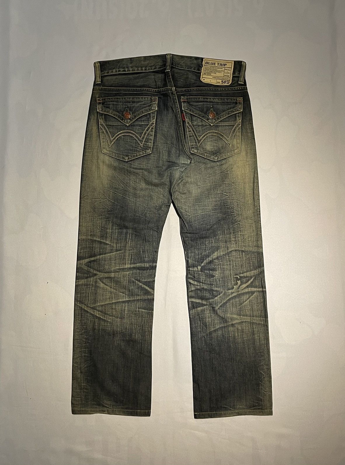 Edwin × Jean × Vintage RARE Edwin 503 Blue Trip Distressed Jeans Pant Size US 32 / EU 48 - 2 Thumbnail