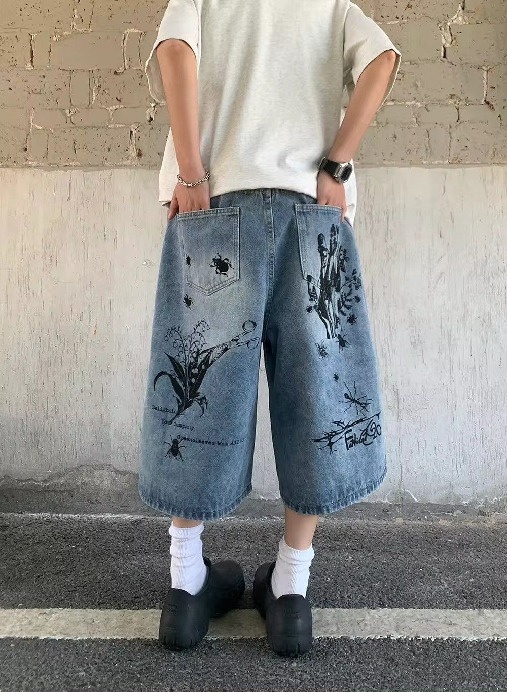 Japanese Brand × Vintage Retro graffiti insect pattern baggy denim shorts Size US 32 / EU 48 - 4 Thumbnail