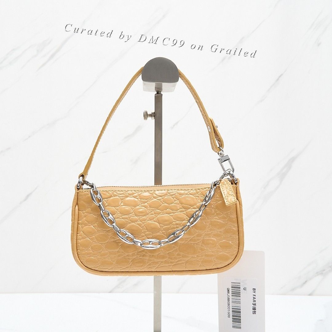 By Far Beige Croc-Embossed Underarm Bag, Women's