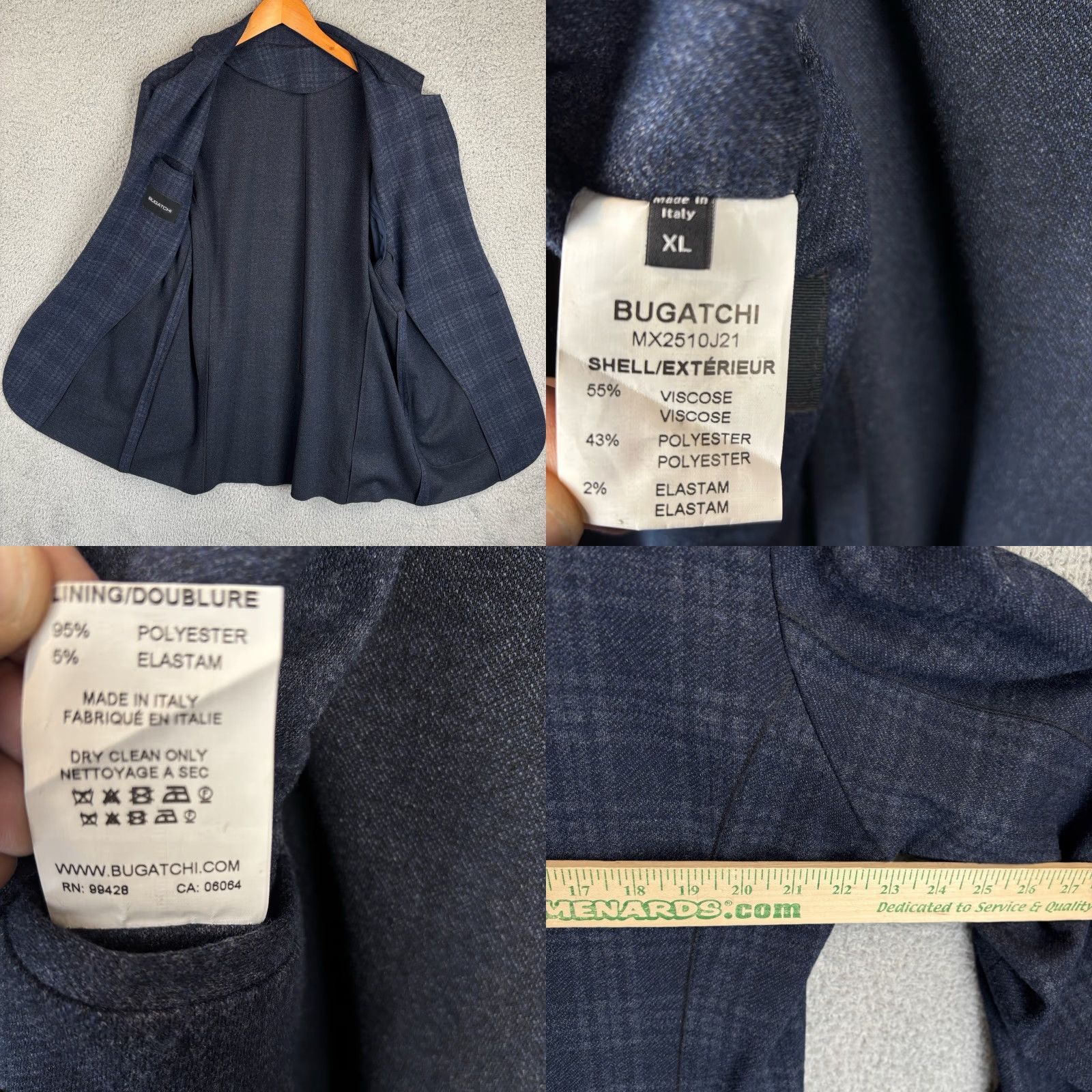 BUGATCHI Bugatchi Blazer XL 42R Navy Plaid Notch Lapel Single-Breasted Two-Button Classic Coat Mens Activewear Jacket Coat Size 46R - 8 Thumbnail
