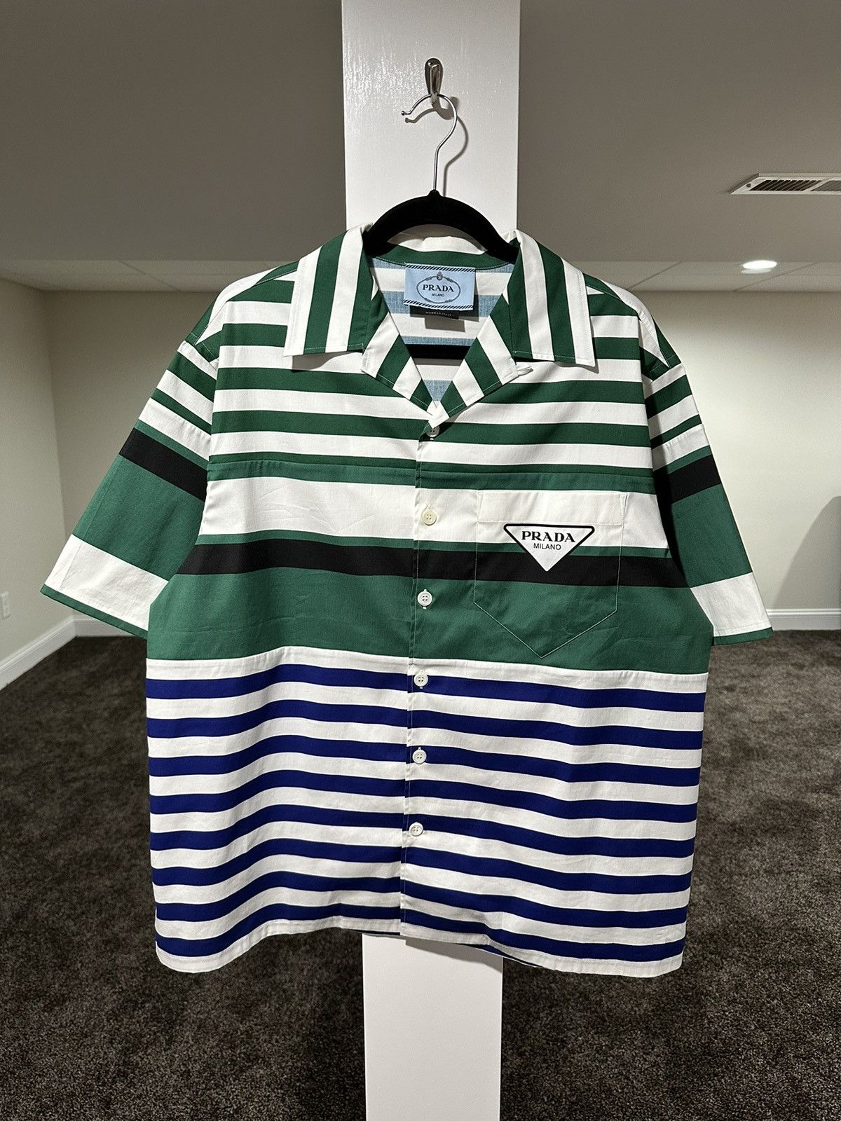 Prada Prada x Raf Simmons SS22 Camp Collar Striped Bowling Shirt Size US L / EU 52-54 / 3 - 1 Thumbnail