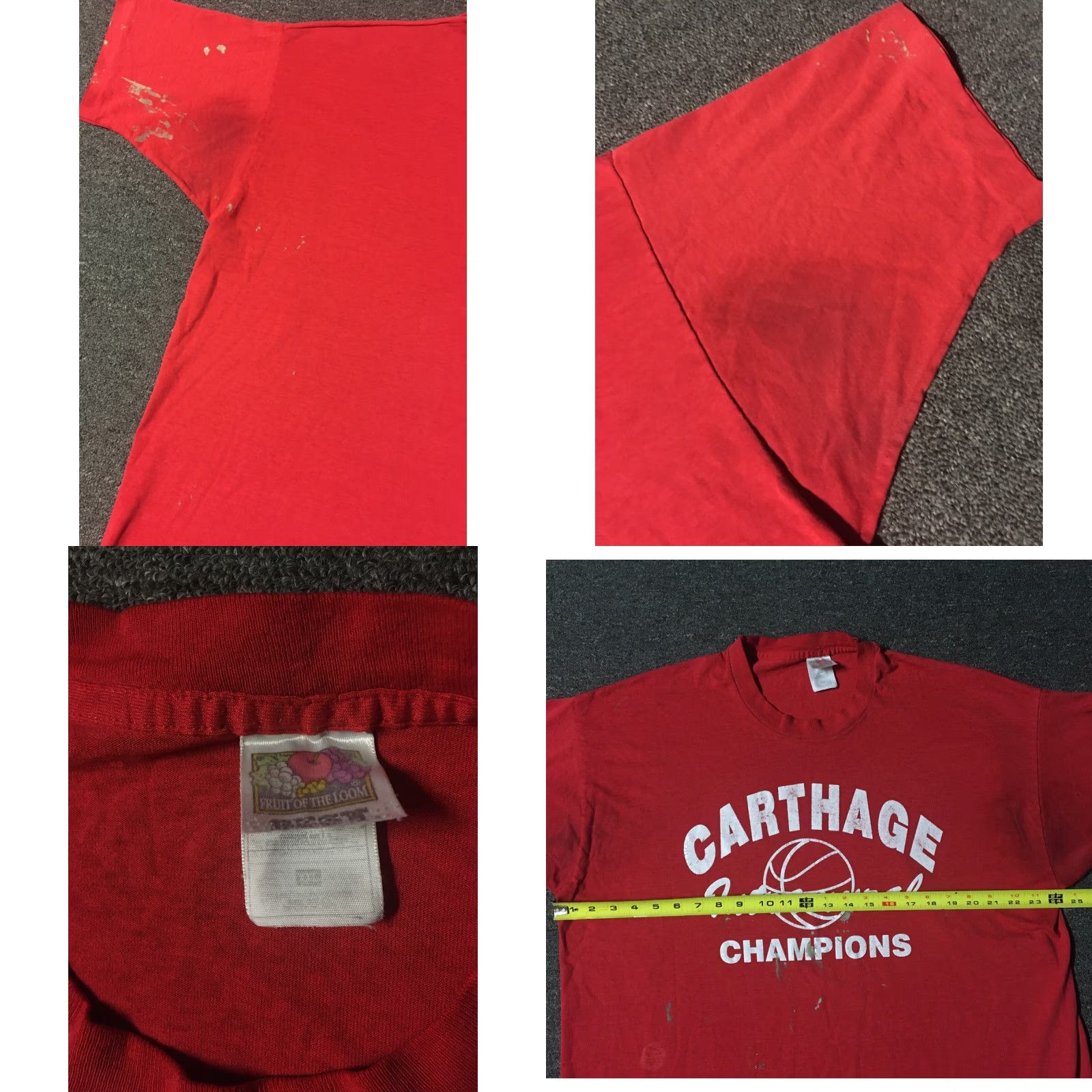 Fruit Of The Loom VINTAGE Carthage Basketball Champs Shirt XXL Red 90s Distressed Paint Grunge Athletics USA School College Mens Size US XXL / EU 58 / 5 - 8 Thumbnail