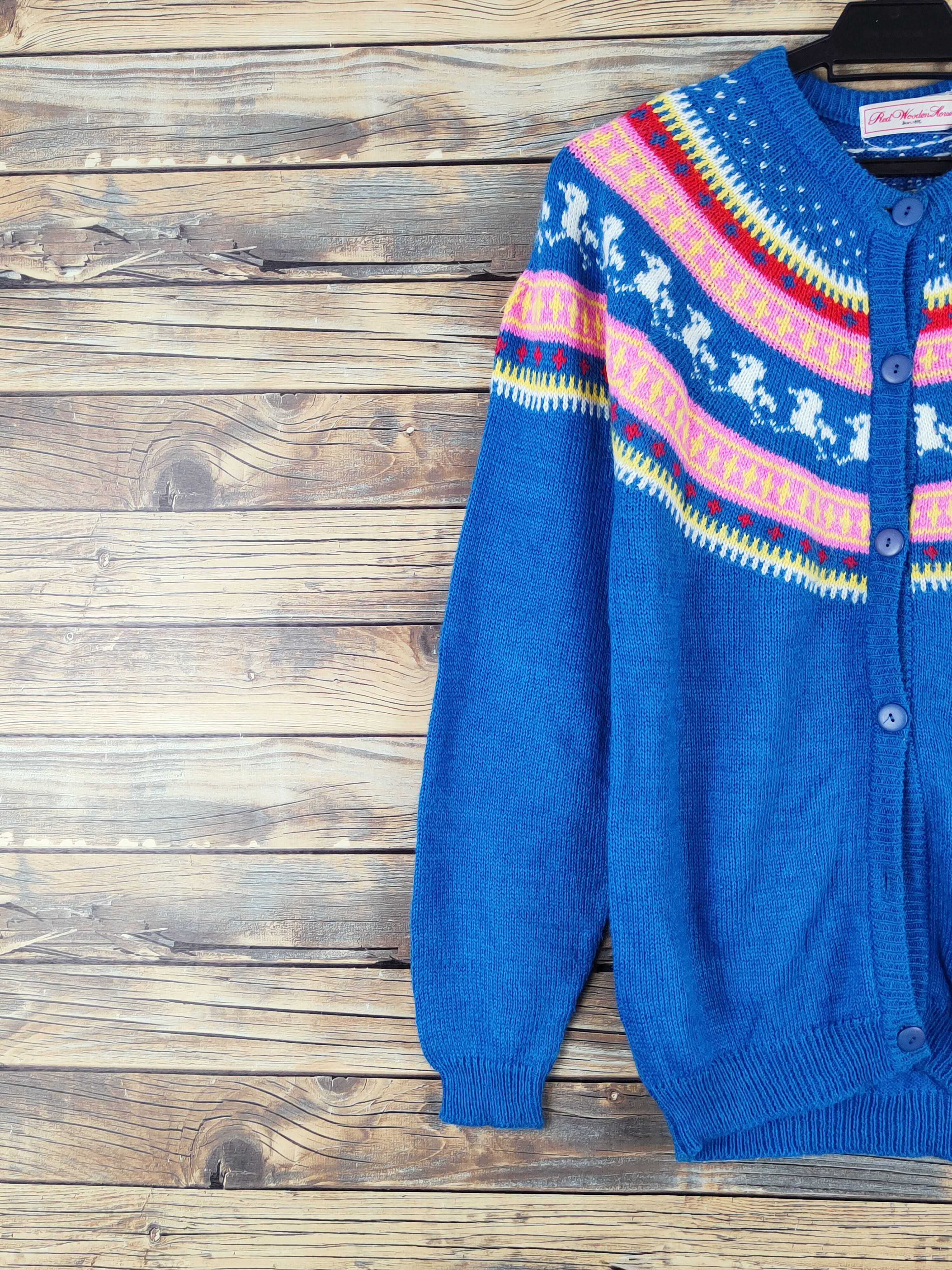Homespun Knitwear × Japanese Brand Red Wooden Horse Blue Knitwear Cardigan #W1000 Size M / US 6-8 / IT 42-44 - 4 Thumbnail