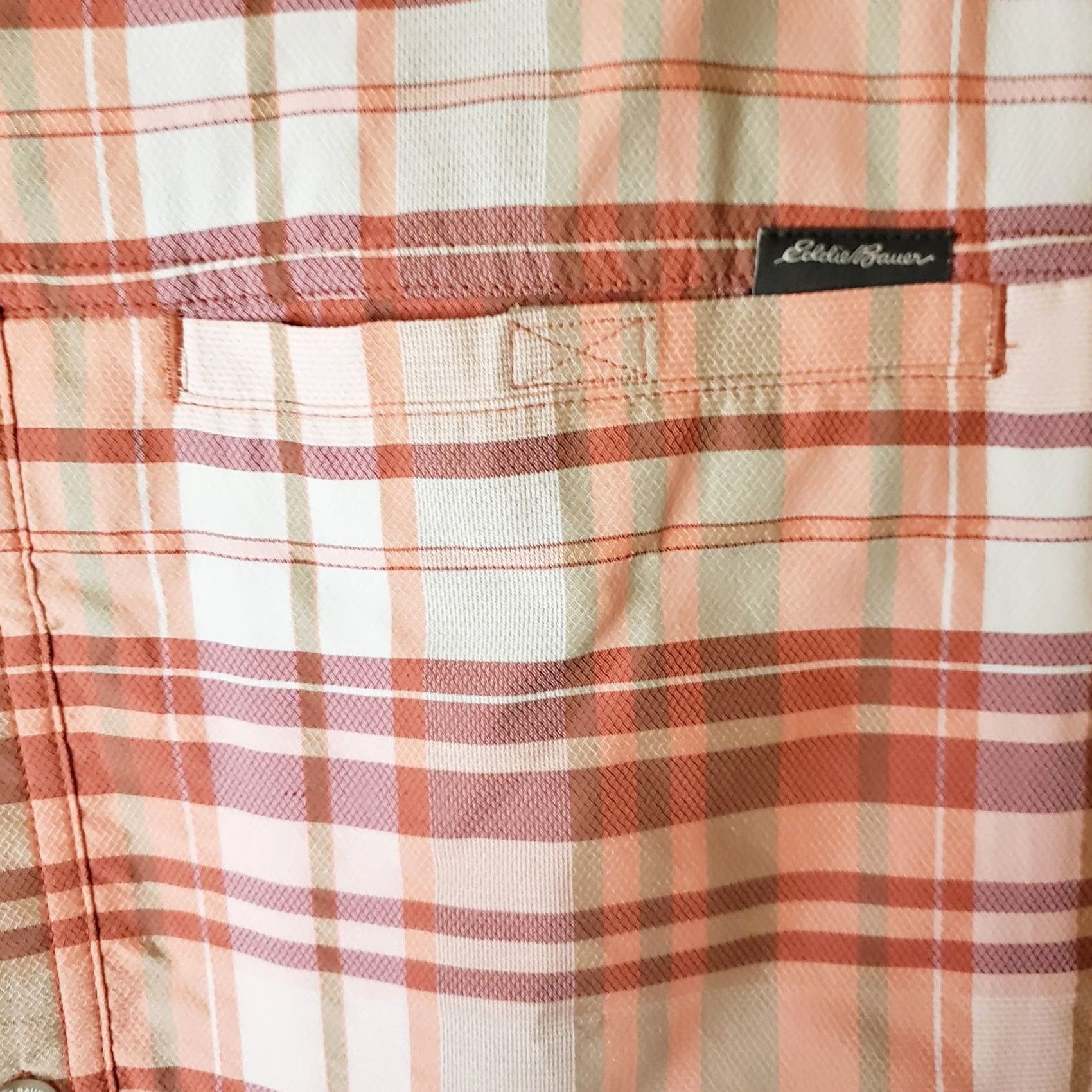 Eddie Bauer EDDIE BAUER Casual Shirt Button-Up Short Sleeve Plaid Peach White Nylon Polyester Microfiber 50 in Chest L Regular Men’s New without Tags Size US L / EU 52-54 / 3 - 5 Thumbnail