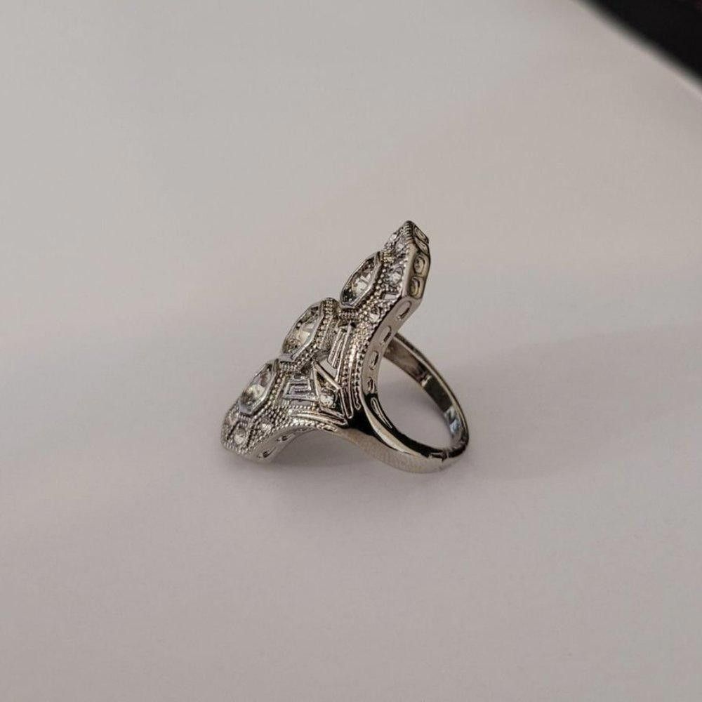 Designer Vintage 925 Sterling Silver European Cut Art Deco Ring Size ONE SIZE - 9 Thumbnail