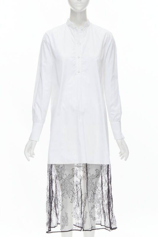 Valentino new VALENTINO white cotton black floral lace hem shirt dress IT36 XS Size XS / US 0-2 / IT 36-38 - 1 Thumbnail
