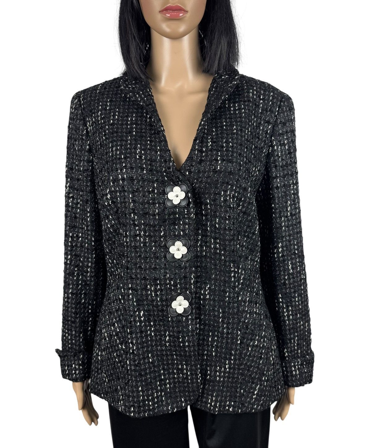 Escada Escada Tweed Wool-Rayon Coat Flowers Buttons size DE42 IT48 Size XL / US 12-14 / IT 48-50 - 2 Thumbnail