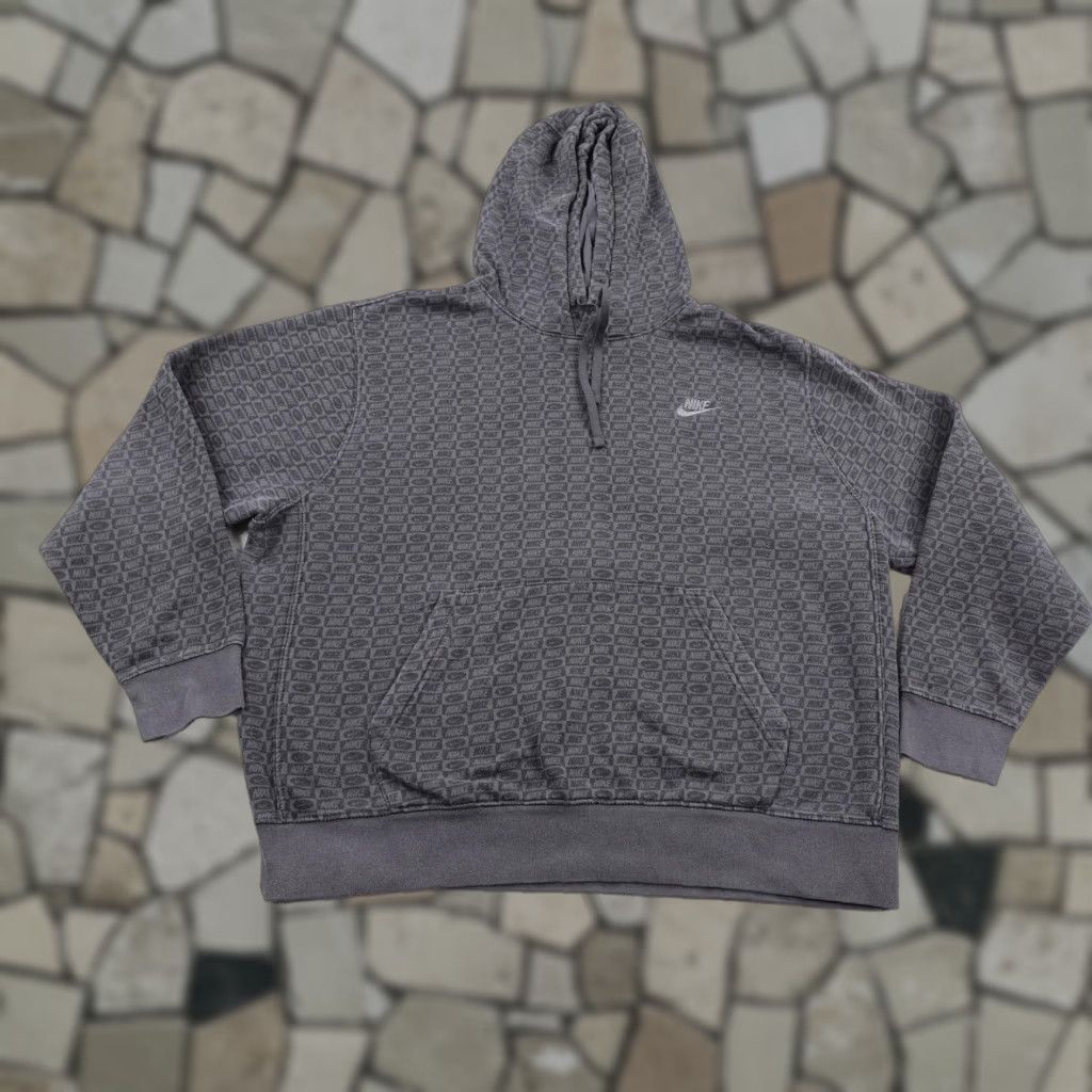 Nike Nike Hoodie Mens XL Gray All Over Print AOP Pullover Sweatshirt Spell Out Swoosh Size US XL / EU 56 / 4 - 1 Thumbnail