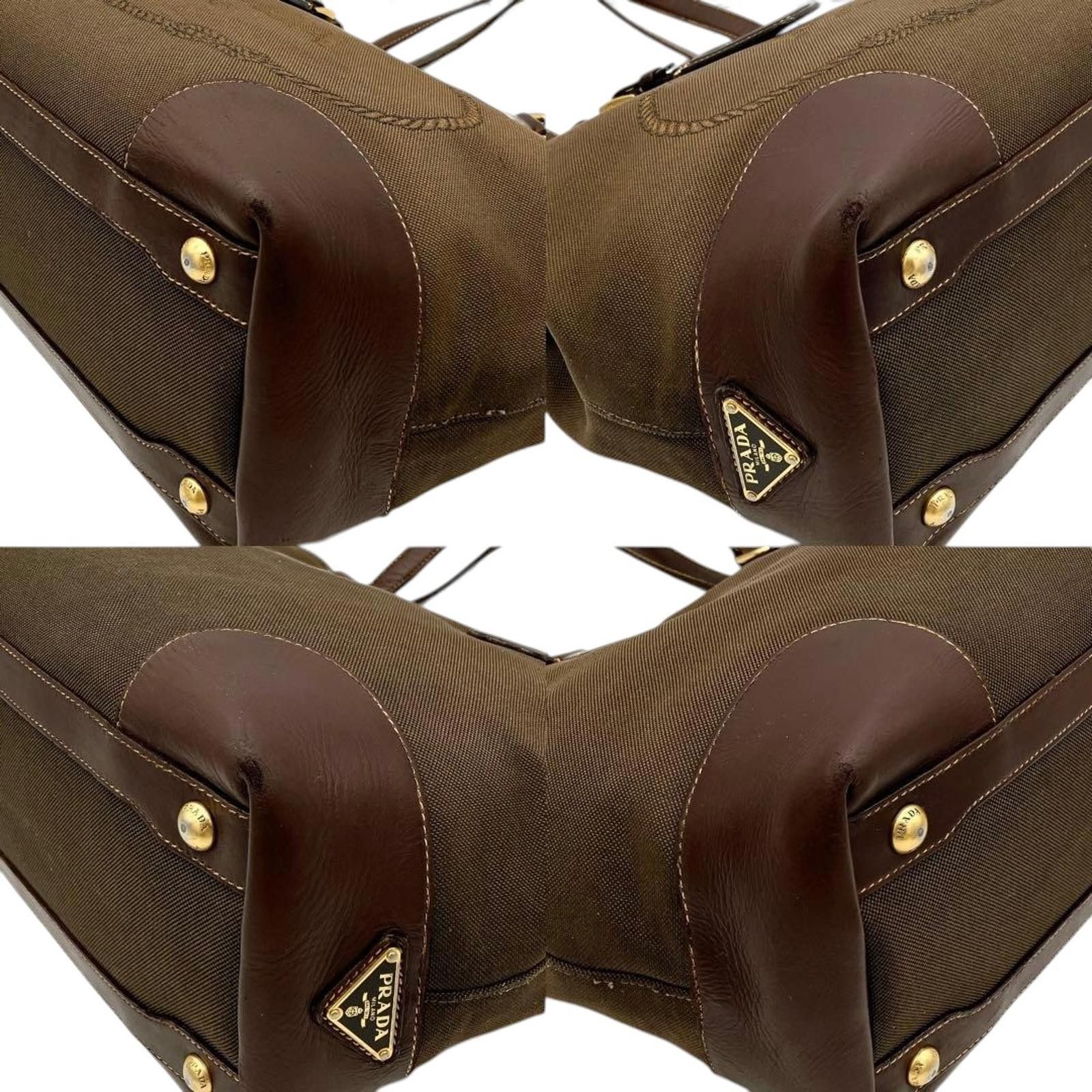 Prada Prada - Brown Canvas Leather Tote Bag Size ONE SIZE - 5 Thumbnail