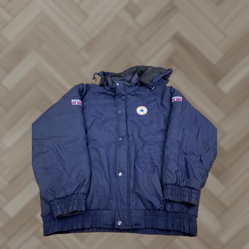 Converse VINTAGE Converse All Star Puffer Jacket Mens 3XL Blue Removable Hood Zip Jacket 90s Retro Size US XXL / EU 58 / 5 - 1 Thumbnail