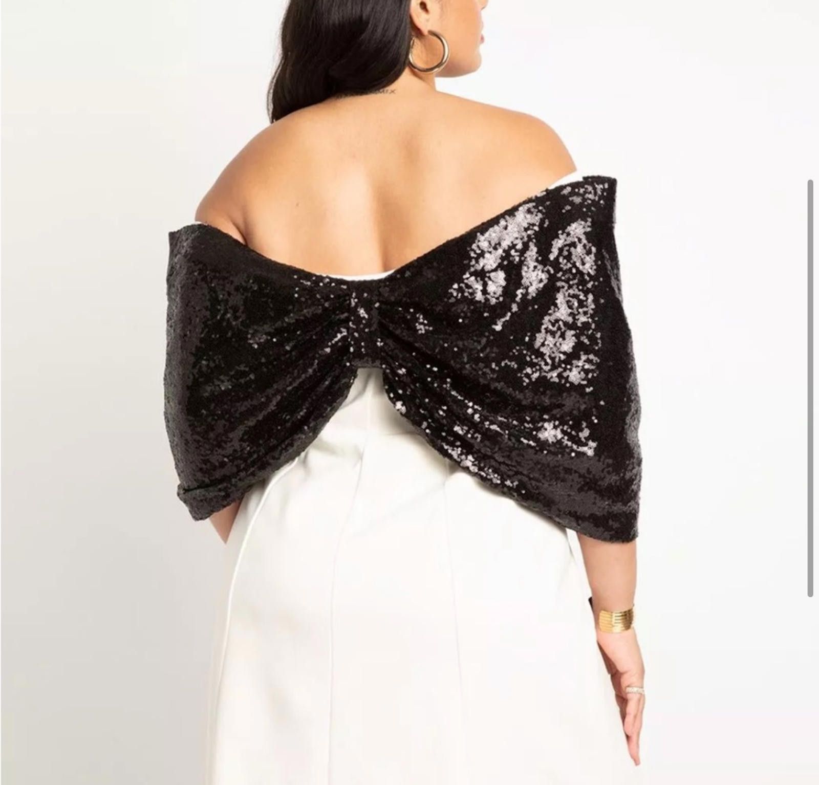 Designer Eloquii Black Sequin Off-Shoulder sequin bow dress Size 3XL / US 20-22 - 2 Thumbnail