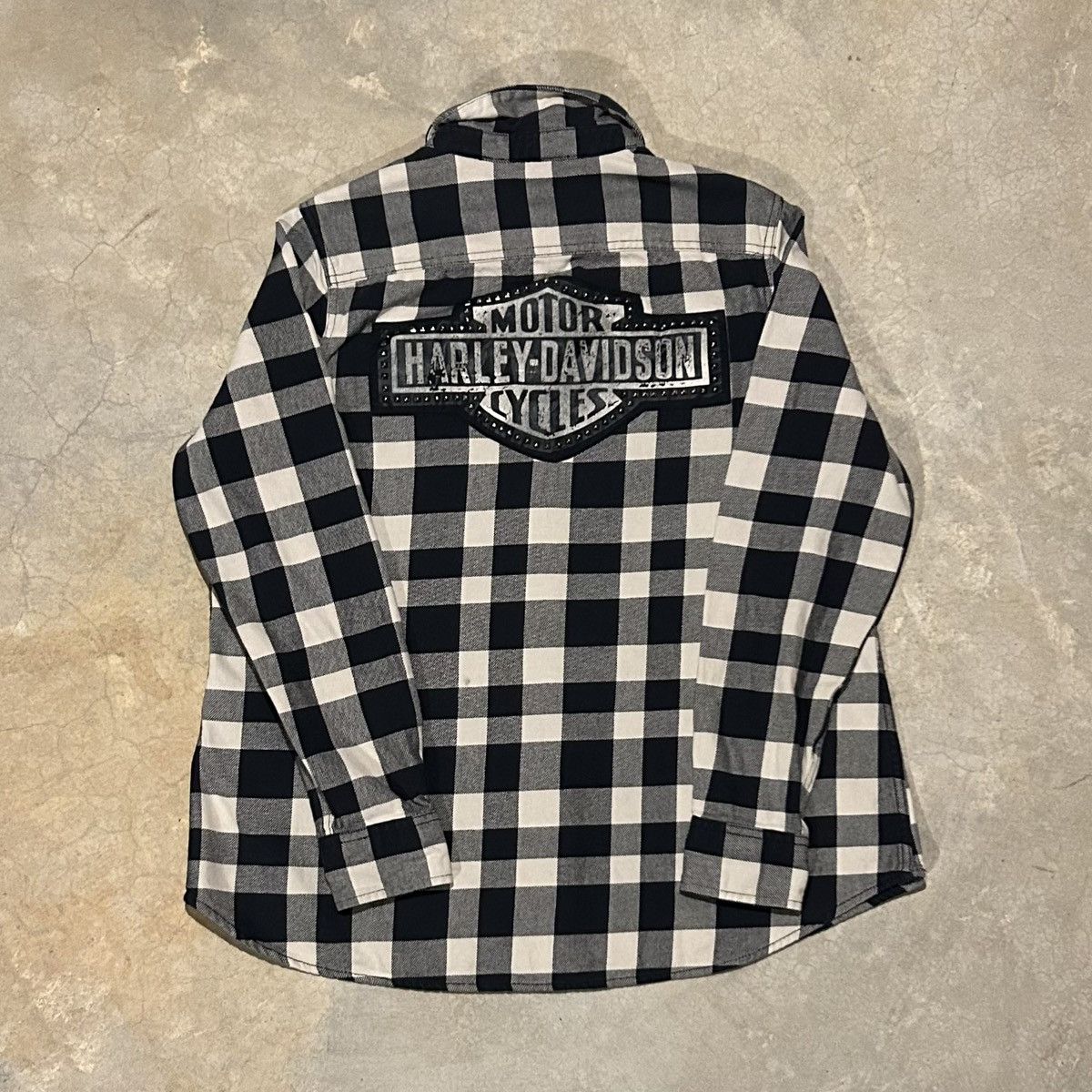 Harley Davidson × Vintage Crazy Vintage Y2K Harley Davidson Studded Patch Flannel Size US XL / EU 56 / 4 - 1 Thumbnail