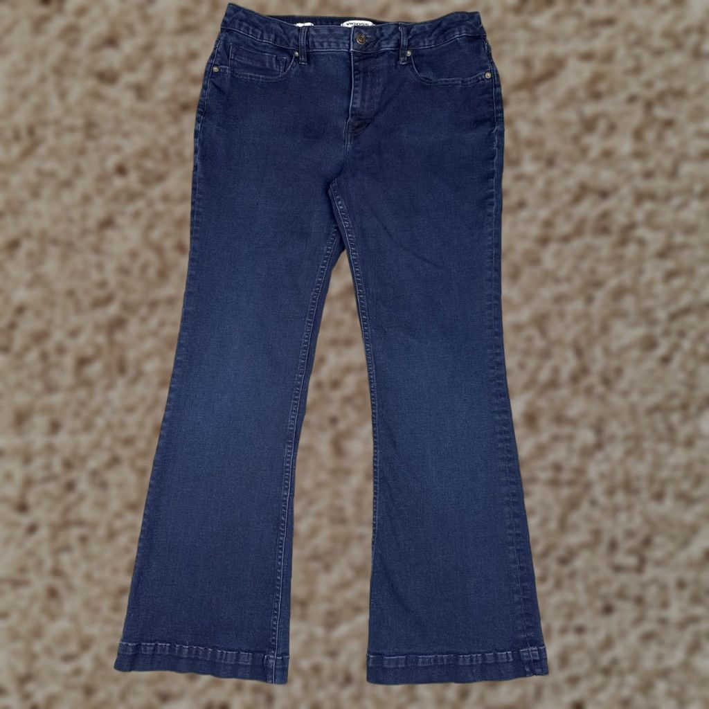 Vintage VIGOSS Jagger Flare Jeans Womens 32 Blue Dark Wash Mid Rise Stretch Denim 32x29 Jeans Womens Boys Girls Mens Size 24" / US 00 / IT 34 - 1 Thumbnail