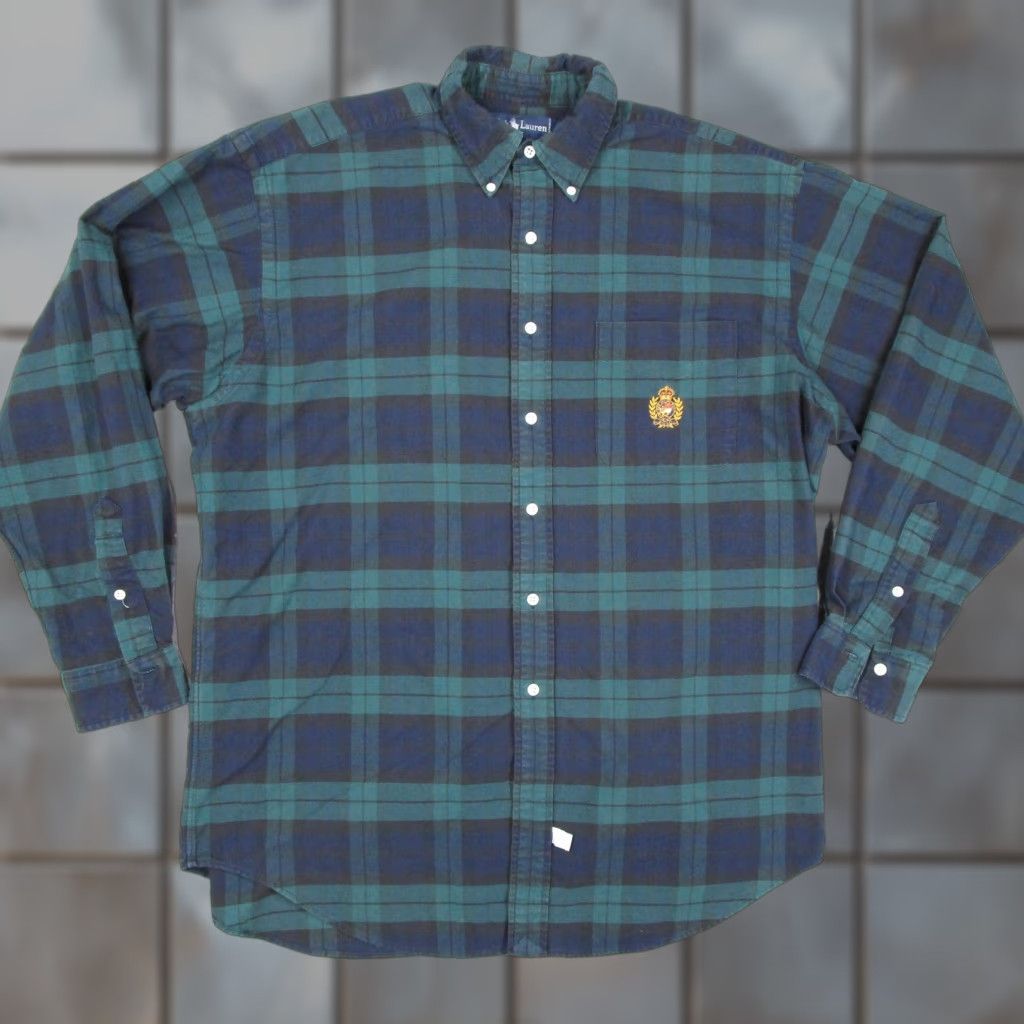 Ralph Lauren VINTAGE Ralph Lauren Shirt Mens L Blue Plaid Tartan Button-Down Crest Y2K Size US L / EU 52-54 / 3 - 1 Thumbnail