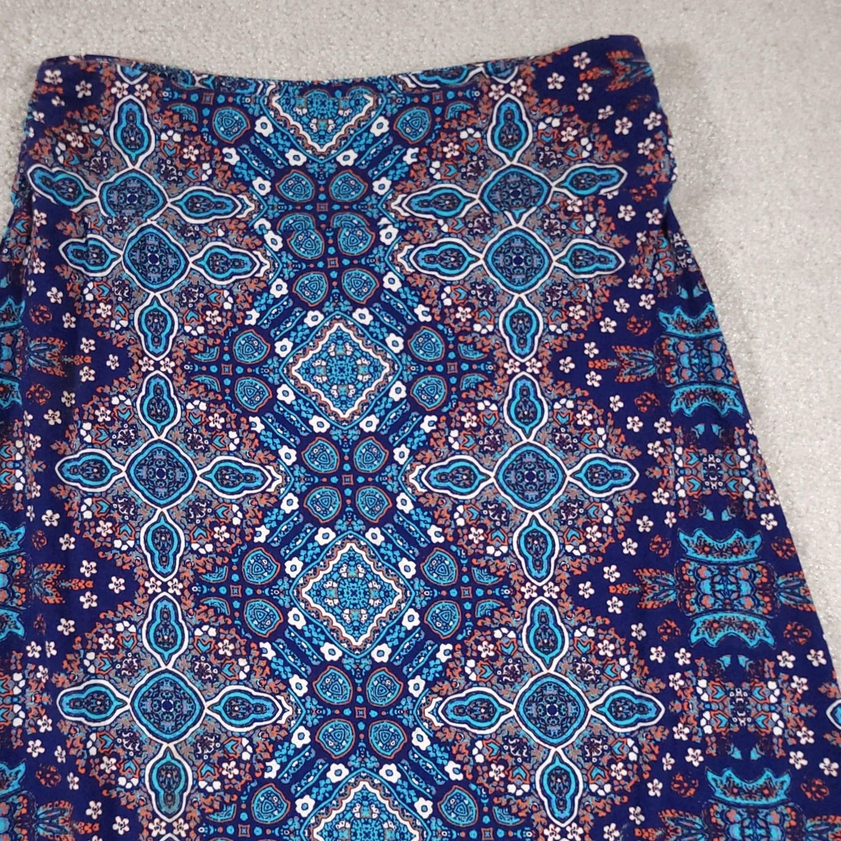 Vintage VINTAGE Artisans NY Skirt Womens M Blue Boho Maxi Stretch Geometric Pattern Rayon Size 32" / US 10 / IT 46 - 3 Thumbnail