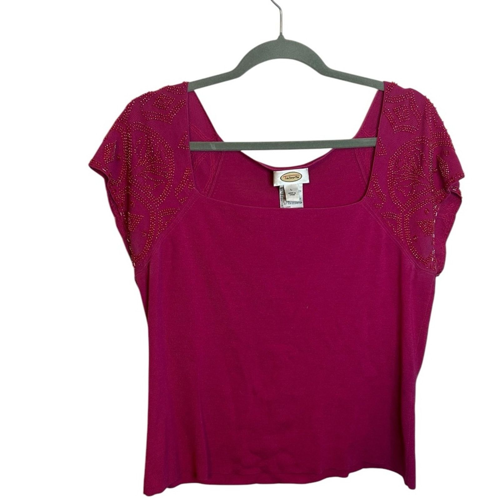 Other Talbots Vintage Hot Pink Beaded Silk Short Sleeve Sweater Size L / US 10 / IT 46 - 1 Thumbnail