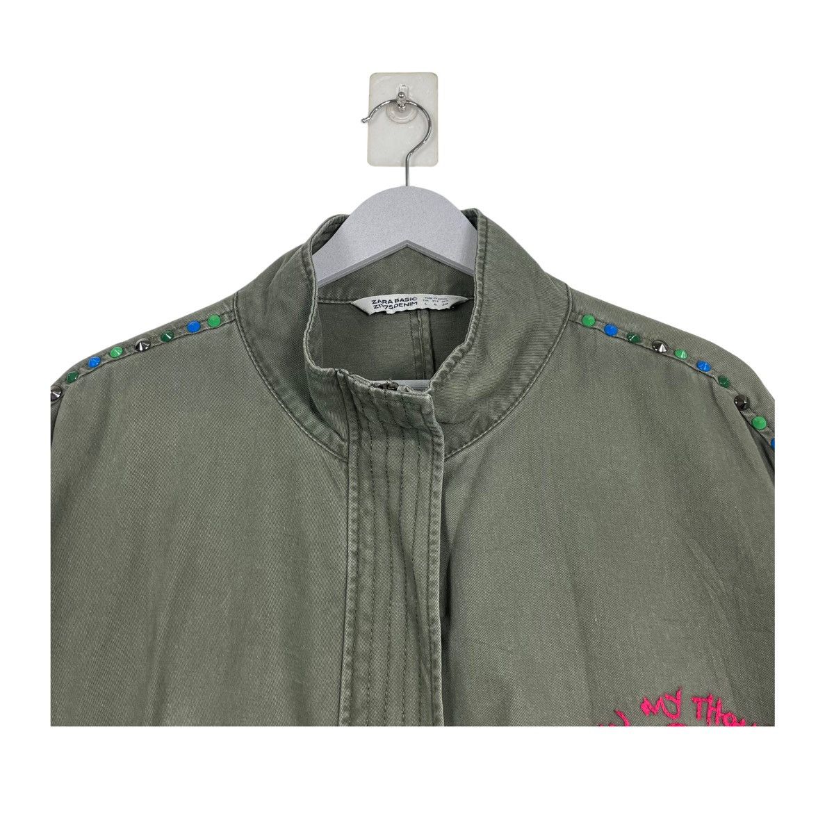 Japanese Brand 💥ZARA EMBROIDERY WORDING ARMY JACKET Size US L / EU 52-54 / 3 - 4 Thumbnail
