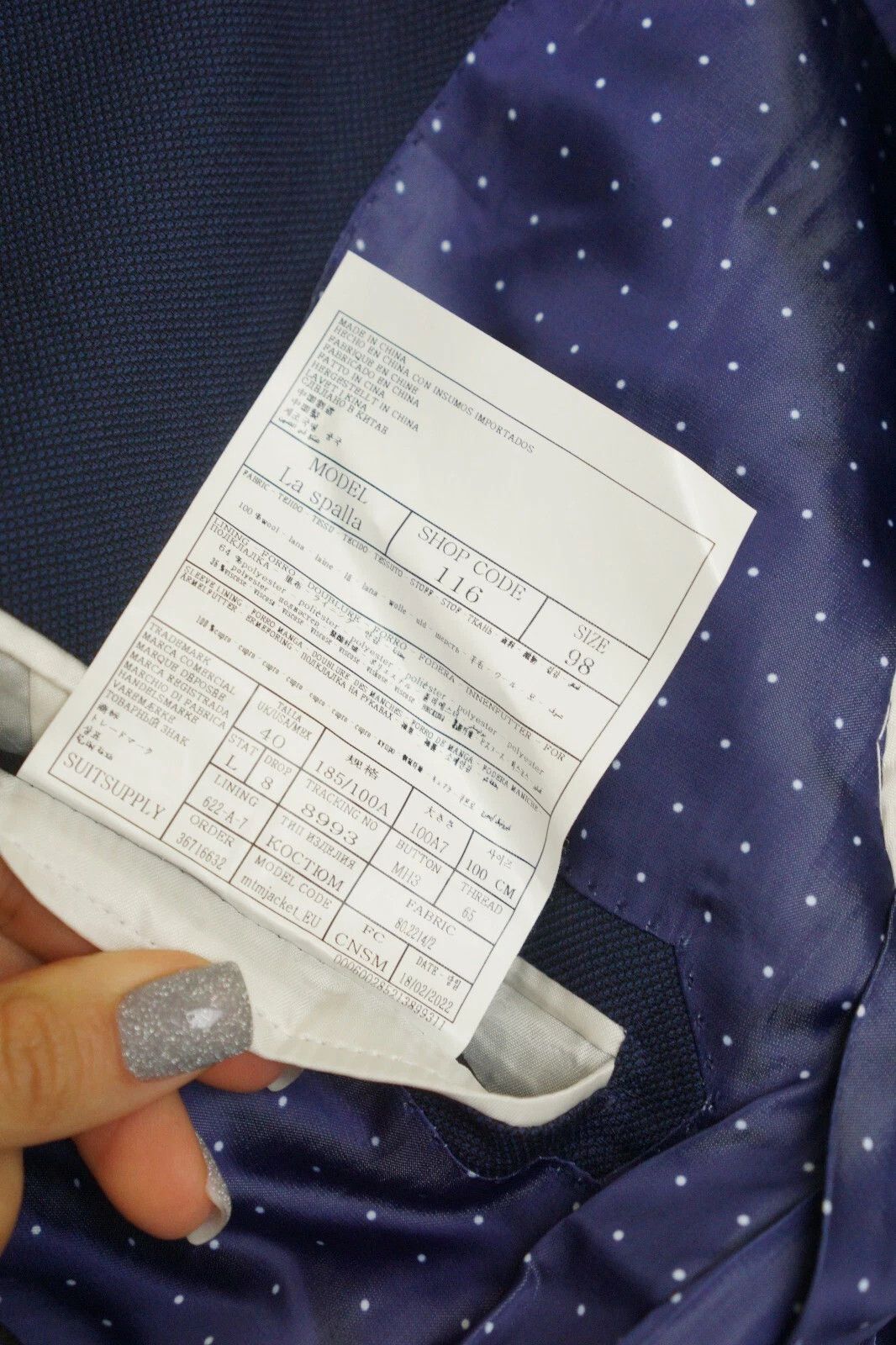 Suitsupply Men Suitsupply Suit La Spalla Blue Vitale Barberis UK/US40L Size 40L - 6 Thumbnail