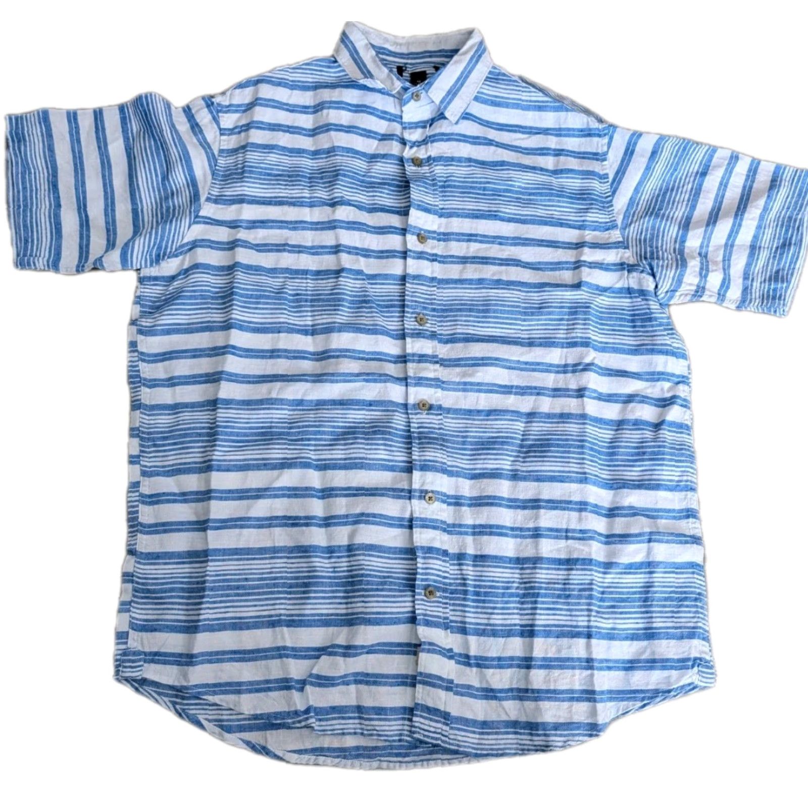 Lands' End Lands' End Button-Up Shirt Mens M Linen Short Sleeve Striped Blue White VGUC Trad Fit Size US M / EU 48-50 / 2 - 2 Thumbnail
