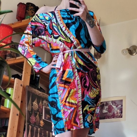 Vintage Caché Vintage 100% Silk 70s Style Party Dress 90s - Xs Size XS / US 0-2 / IT 36-38 - 4 Thumbnail