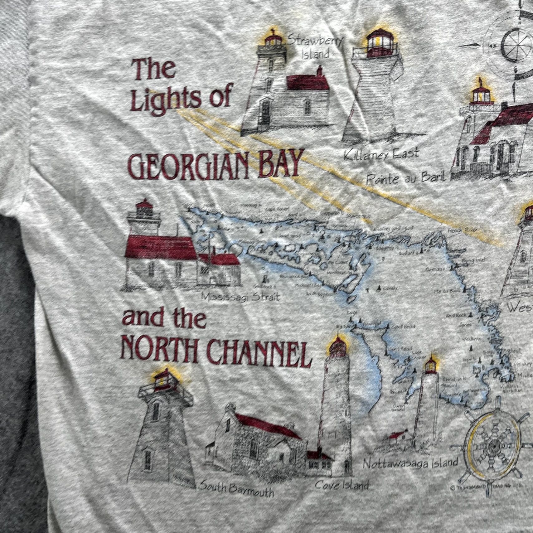 Vintage VINTAGE Georgian Bay Shirt Mens Large Gray Lighthouse Map Souvenir Graphic 90s Shirt Mens Large Gray Nautical Travel Souvenir 90s Womens? Size US M / EU 48-50 / 2 - 6 Thumbnail