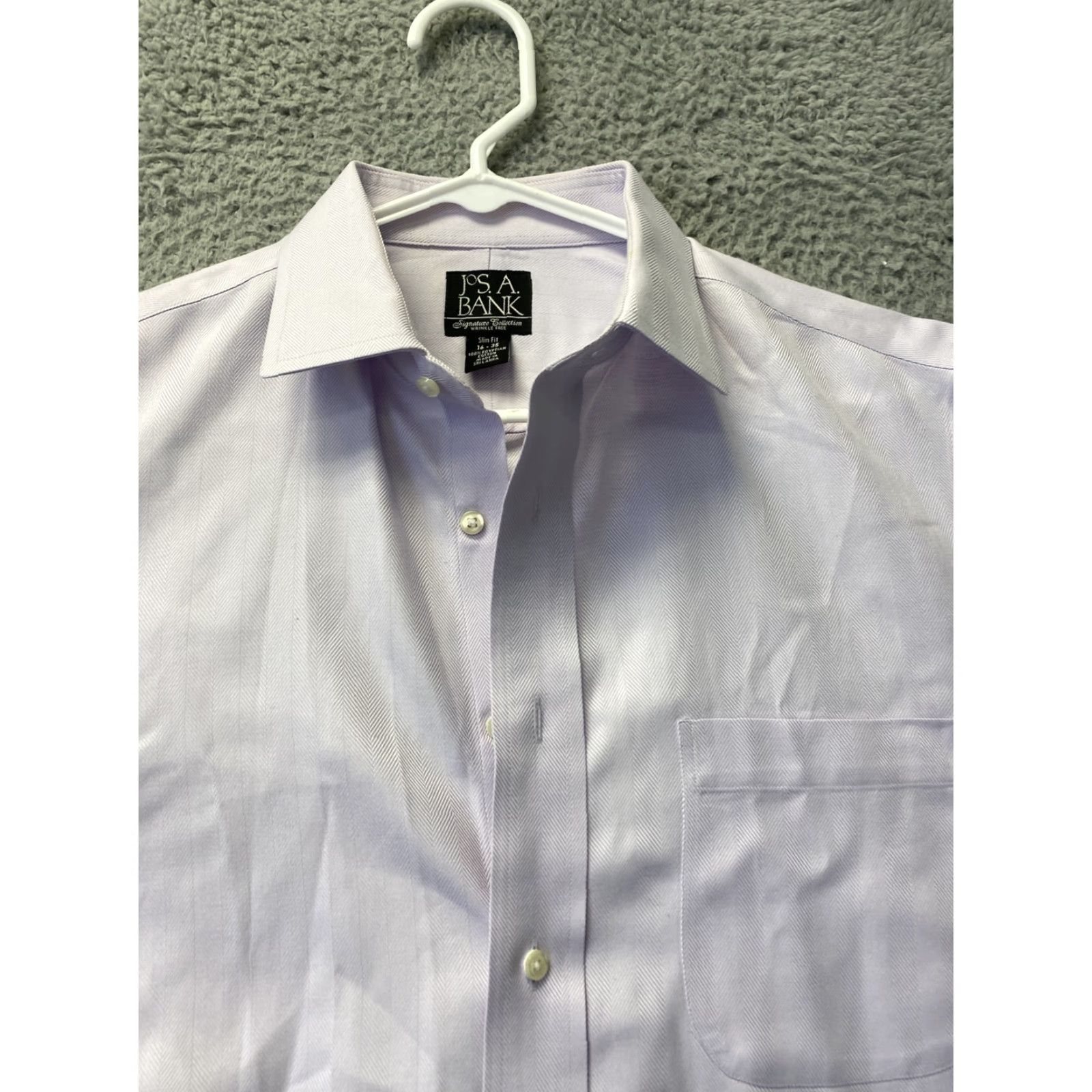 Jos. A. Bank Jos. A. Bank Men's Dress Shirt Long Sleeve Cotton 16 Lavender Solid Business Formal Wedding Size 42R - 3 Thumbnail