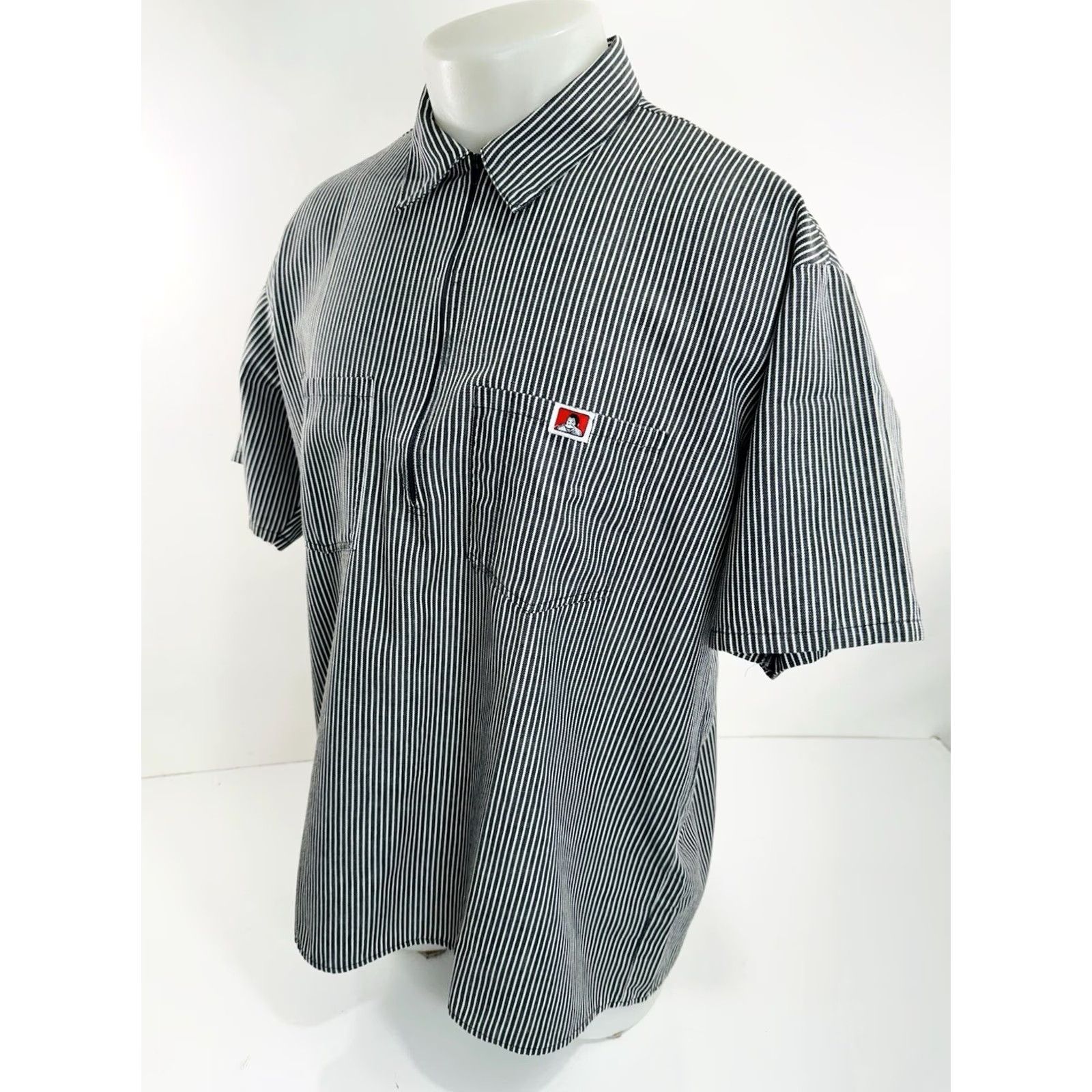 Ben Davis BEN DAVIS Striped Engineer Mens XL Pullover Shirt - Blue / White, Button-Up, Short Sleeve, Regular Size, 100% Cotton, Mechanic Size US XL / EU 56 / 4 - 2 Thumbnail