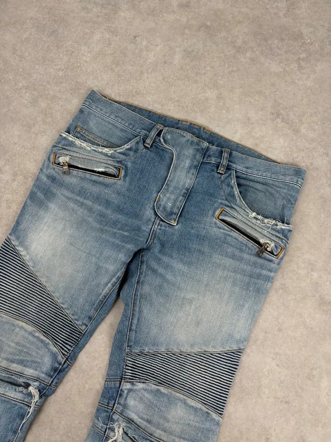 Balmain 2010s Balmain Light Blue Denim Distressed Jeans Size US 33 - 5 Thumbnail