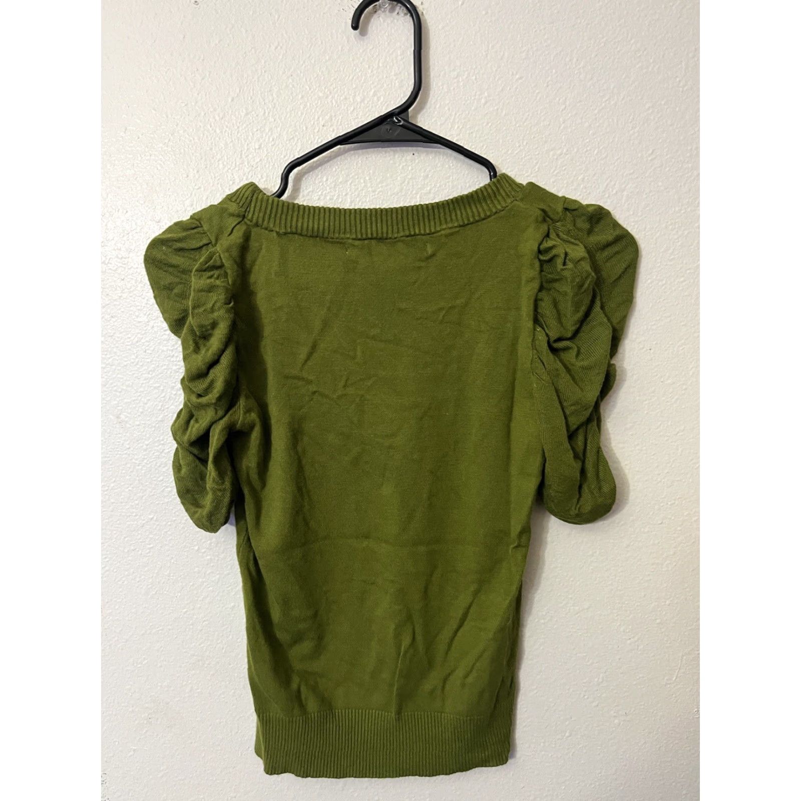 Vintage Max Studio Blouse Womens Petites PXS Green Knit Puff Sleeve Short Sleeve Size XS / US 0-2 / IT 36-38 - 2 Thumbnail