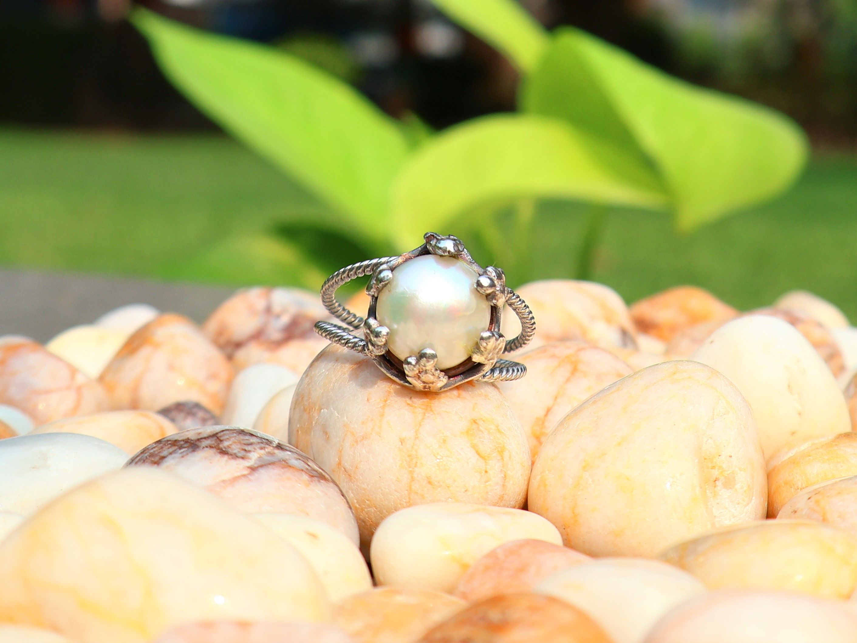 Handmade Pearl Ring, Handmade Women Ring, 925 Sterling Silver Jewelry Size ONE SIZE - 1 Thumbnail