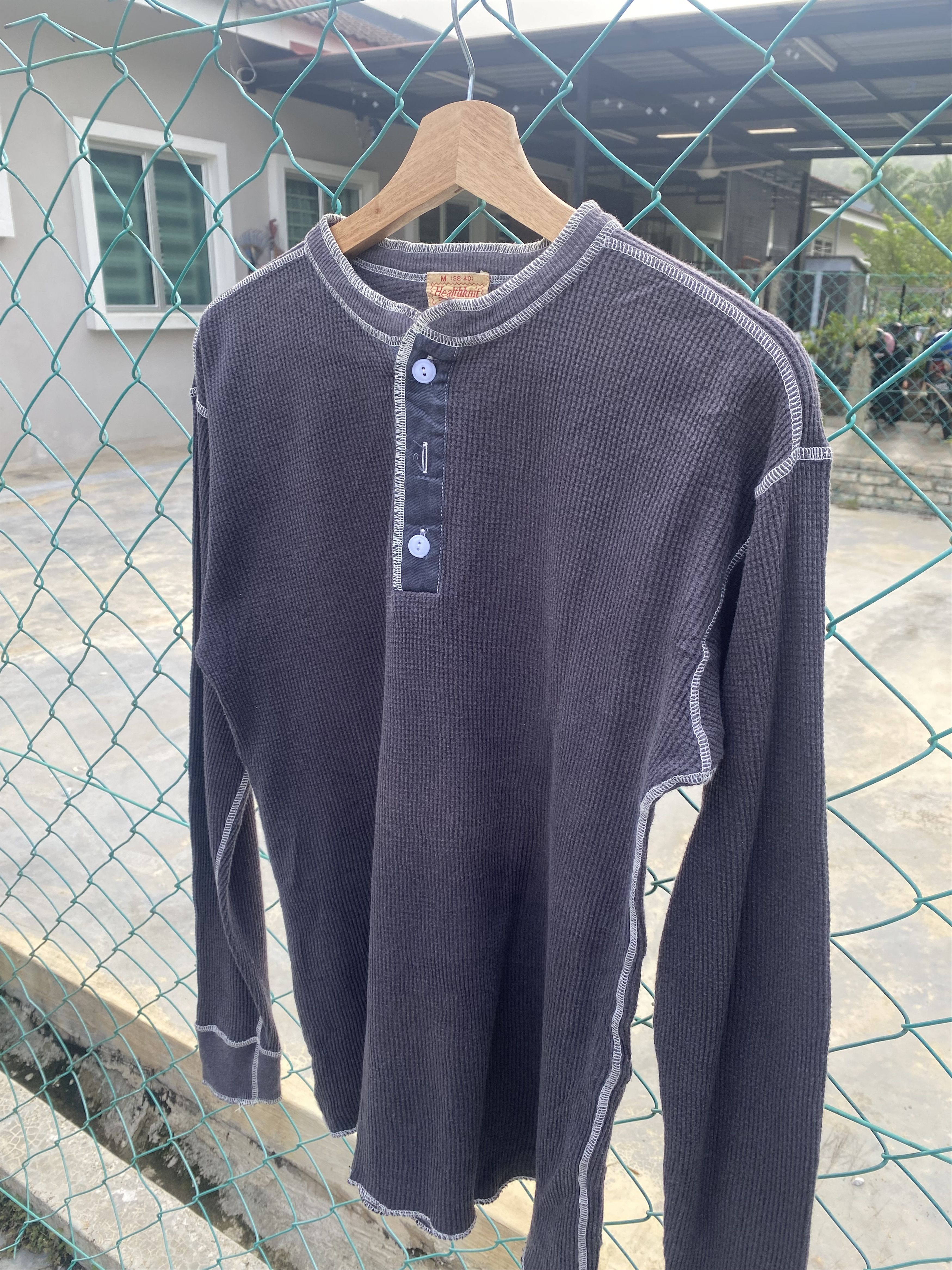 Japanese Brand Healthknit waffle henley shirts Size US M / EU 48-50 / 2 - 3 Thumbnail