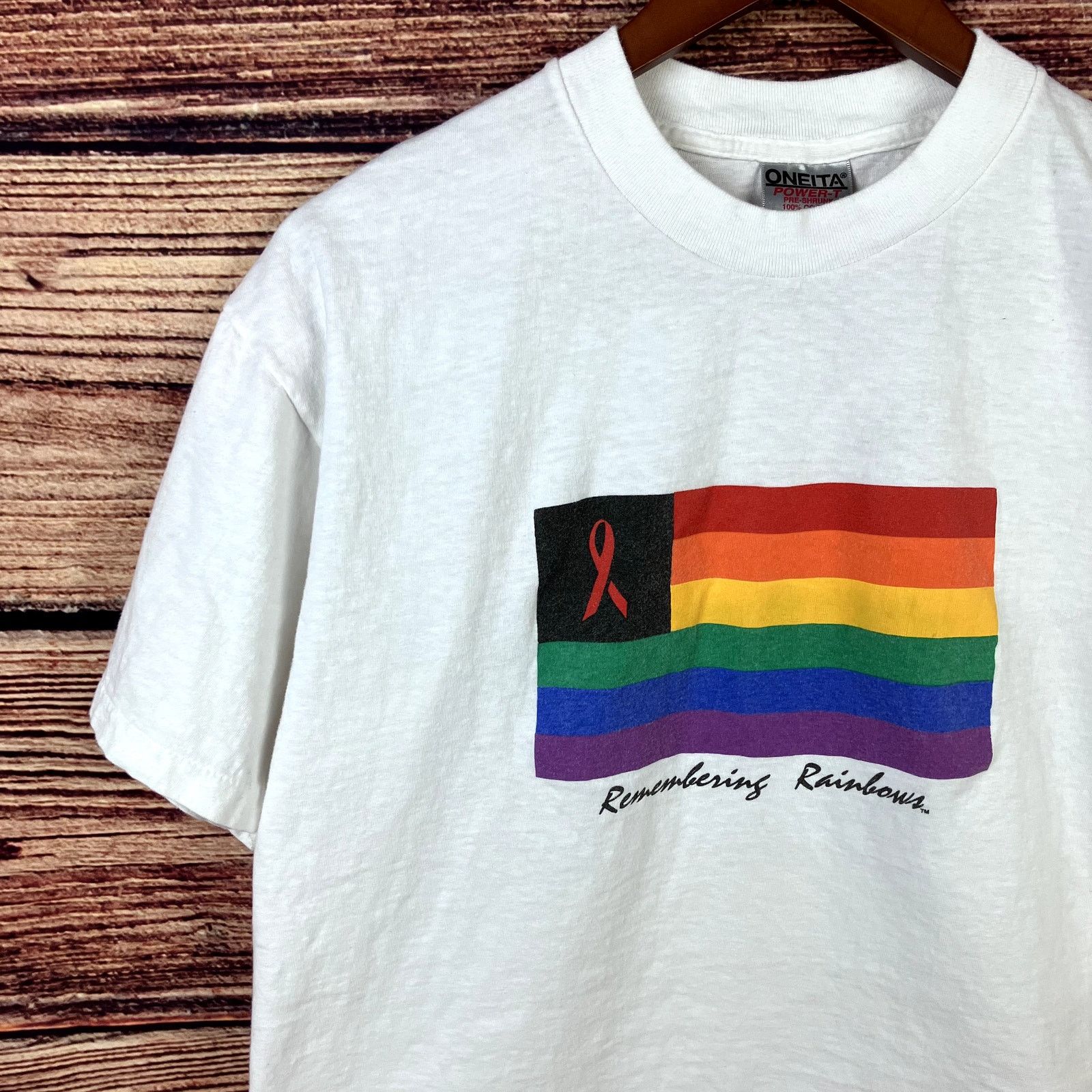 Vintage Vintage 1990s Remembering Rainbows Pride Flag T-shirt Size US M / EU 48-50 / 2 - 3 Thumbnail