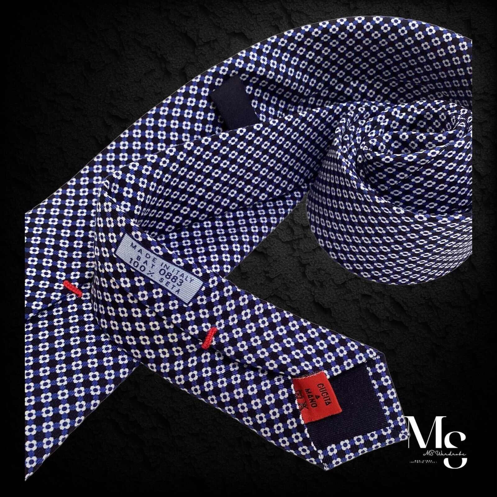 Battistoni BATTISTONI XL Blue Floral Luxury Silk Tie Made In Italy W: 3 Size ONE SIZE - 4 Thumbnail