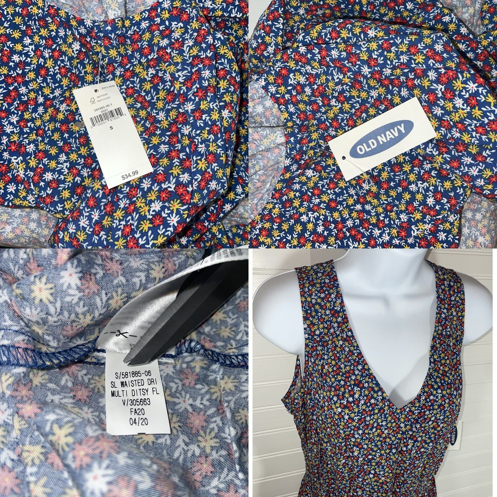 Old Navy VINTAGE Old Navy Women’s Dress Sleeveless Floral Pattern NWT Blue Wide Neck Knee Length Yarn Rayon Size S Summer Casual Mens? Size S / US 4 / IT 40 - 8 Thumbnail