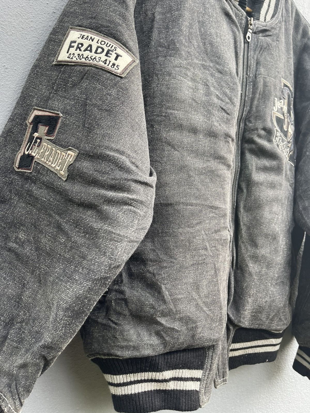 Japanese Brand × Vintage Jean Louis Fradet Vintage Denim Varsity Jacket - Size L Size US L / EU 52-54 / 3 - 3 Thumbnail