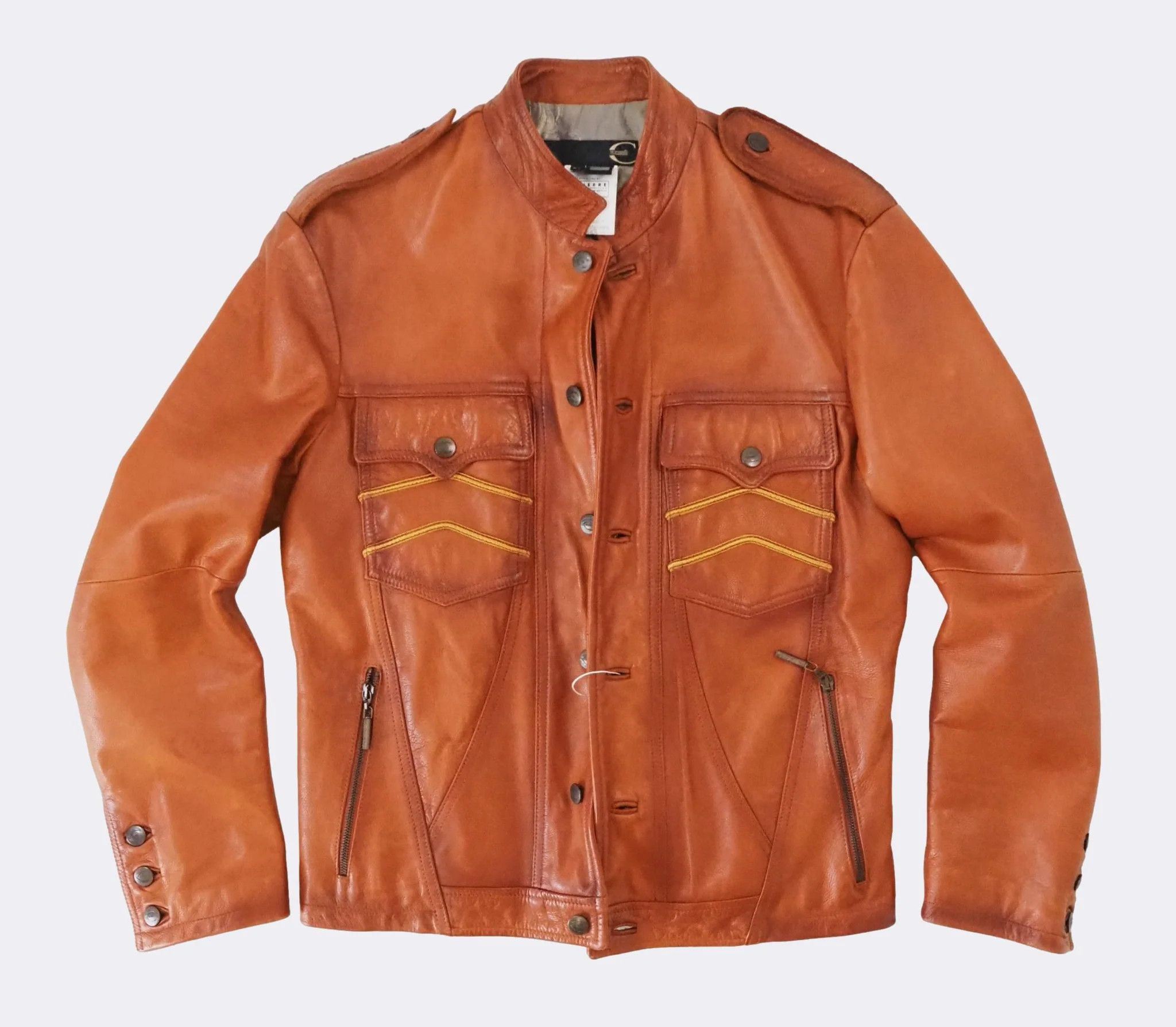 Just Cavalli Just Cavalli Cognac Burnt Brown Leather Button Jacket $1545 Size US L / EU 52-54 / 3 - 9 Thumbnail